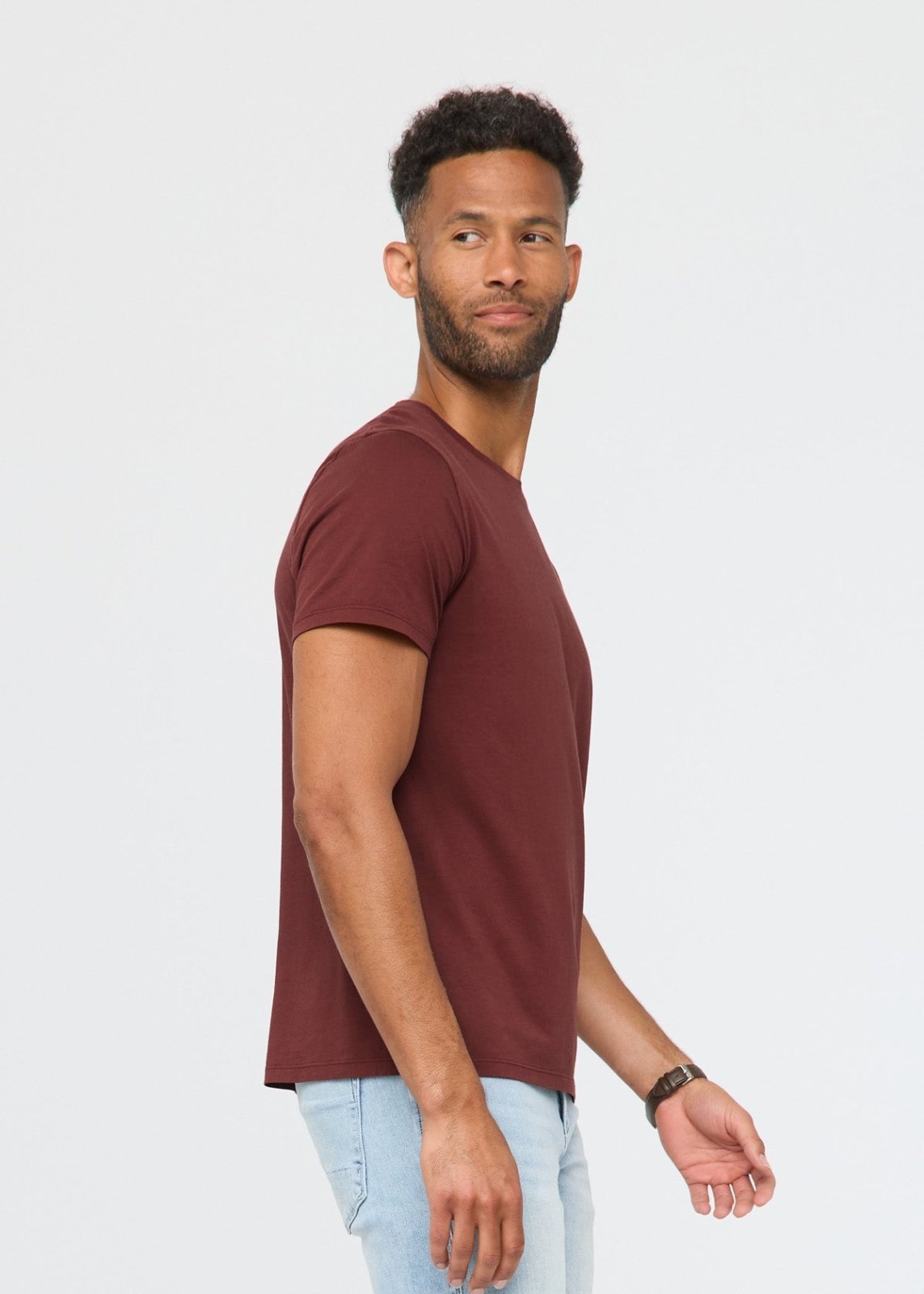 mens 100% pima cotton dark red t-shirt side