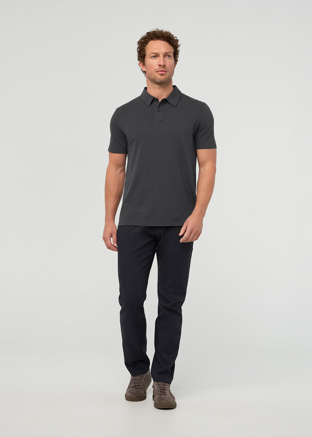 Men's Breathable Charcoal Polo front full body