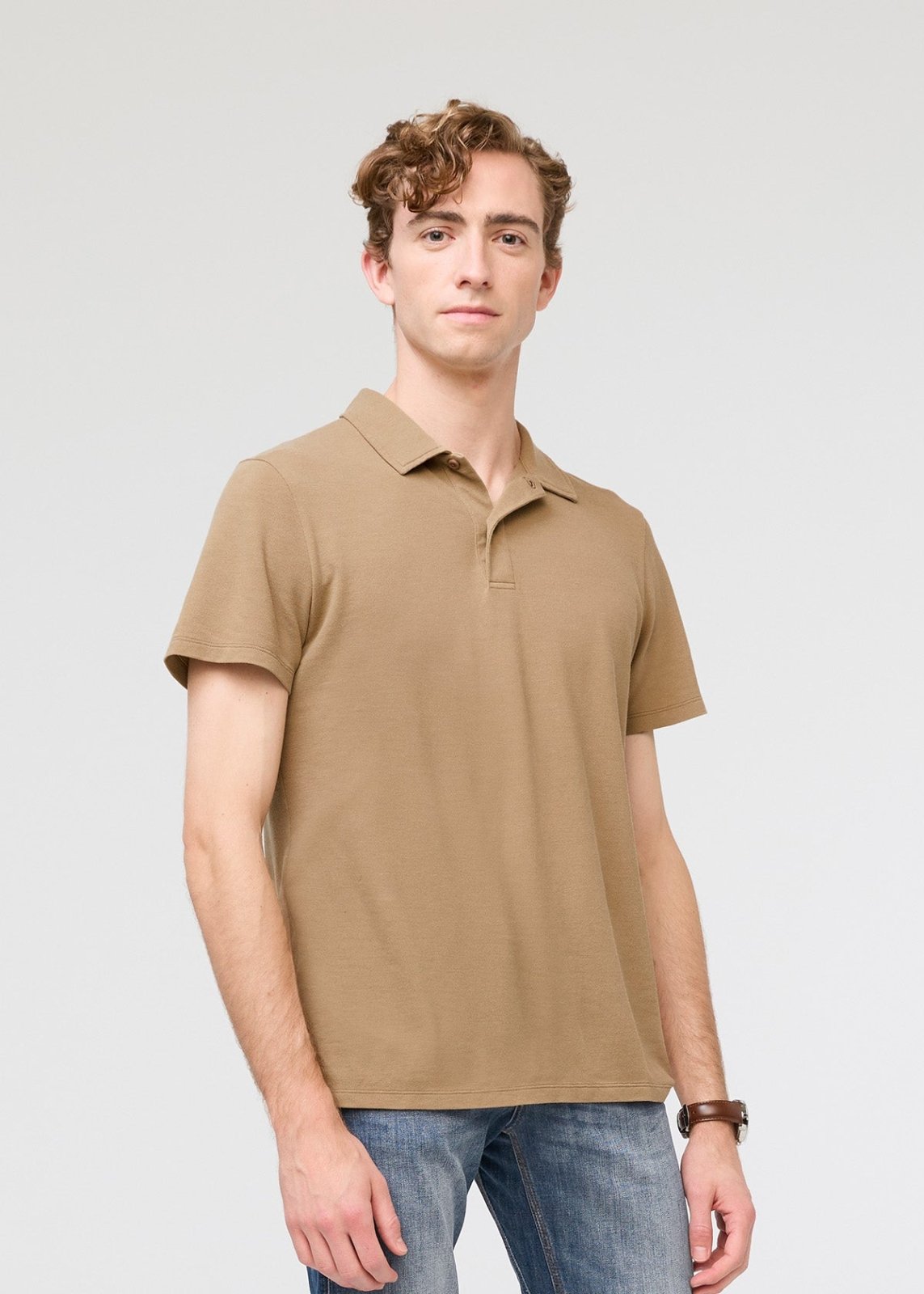 mens breathable beige polo front