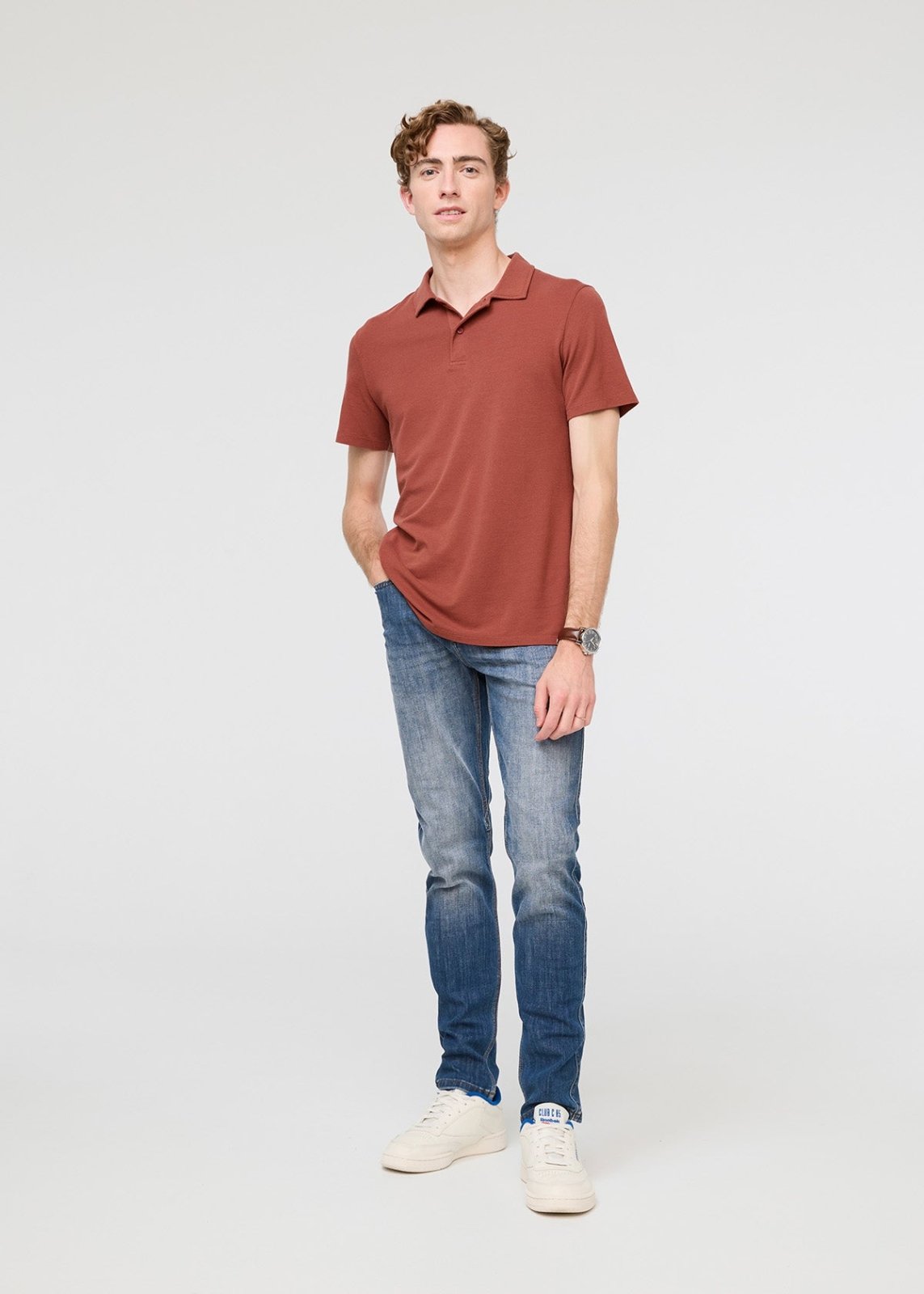 mens breathable red polo full body