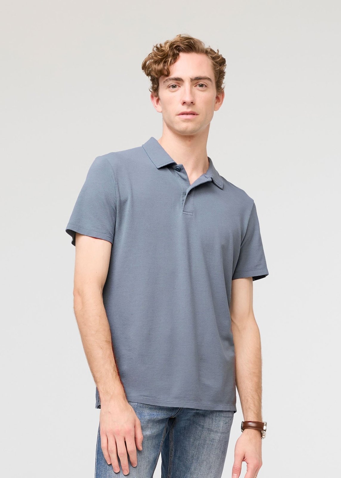 mens breathable stone blue polo front