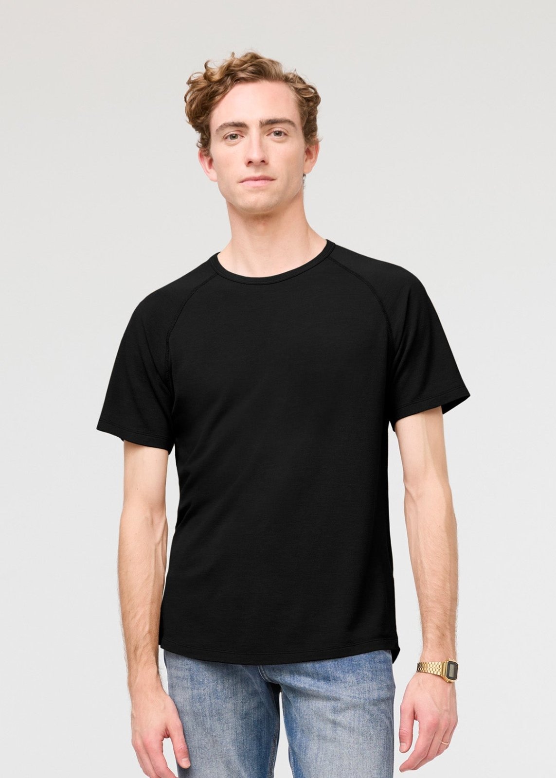 mens breathable black tee front