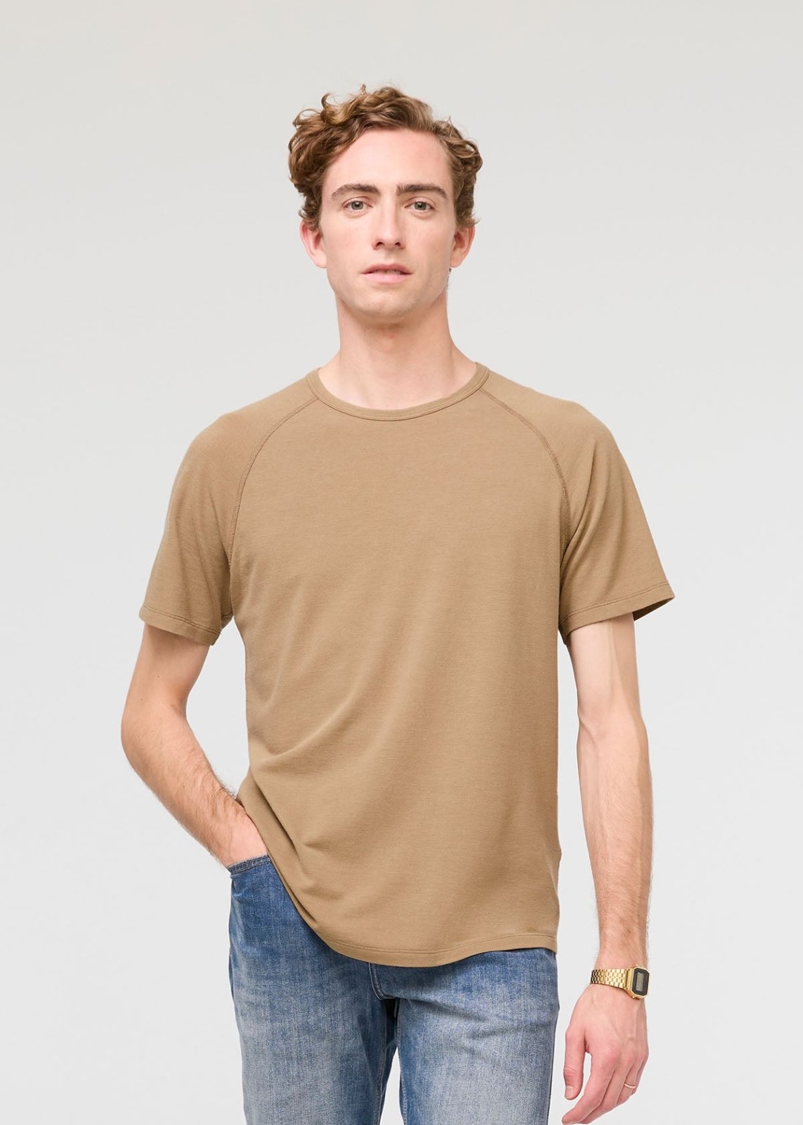 mens breathable beige tee front
