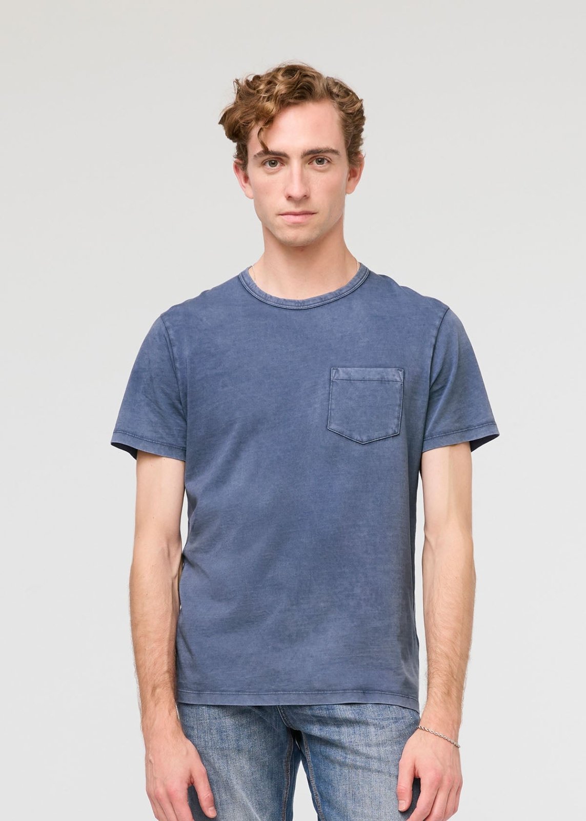 mens pima cotton vintage style blue t-shirt front