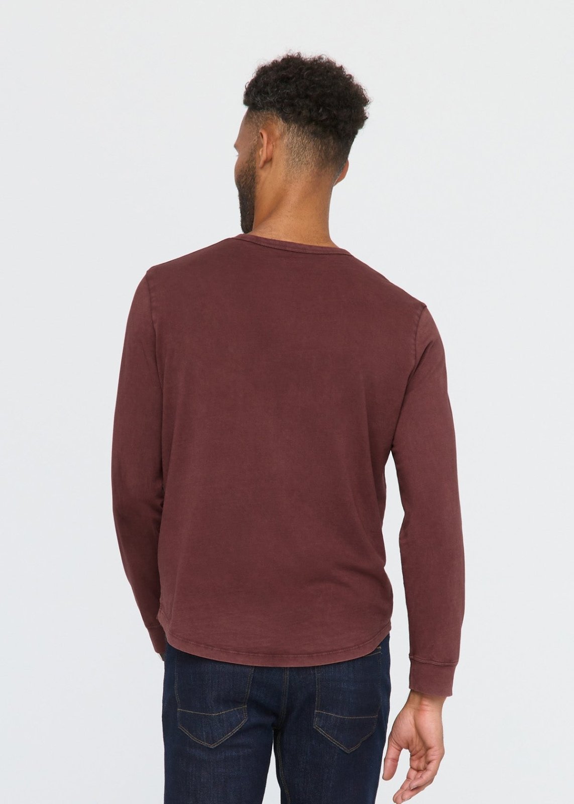 mens 100% pima cotton washed red rock henley long sleeve back