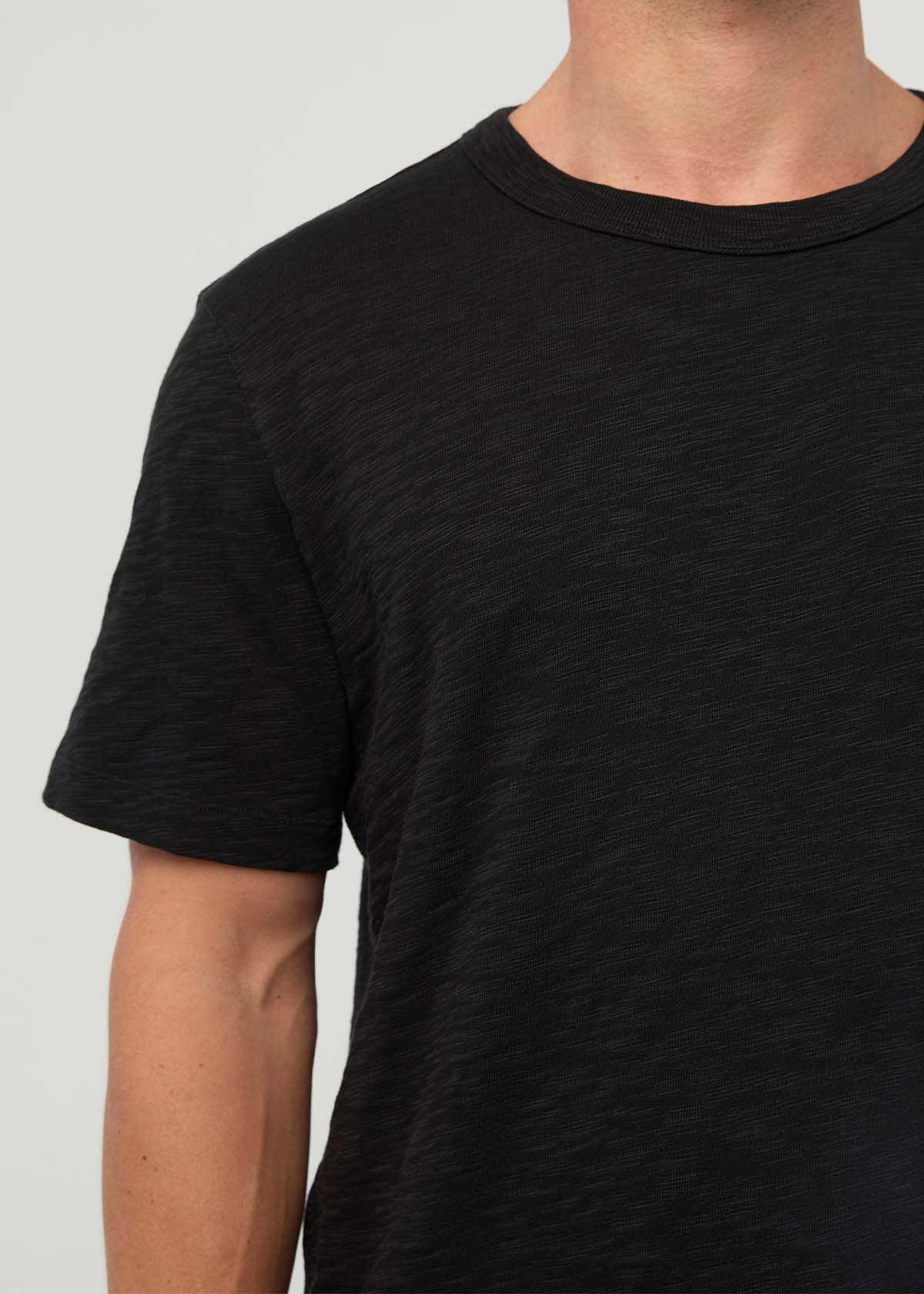 Men's Black Midweight Slub Jersey Tee front detail