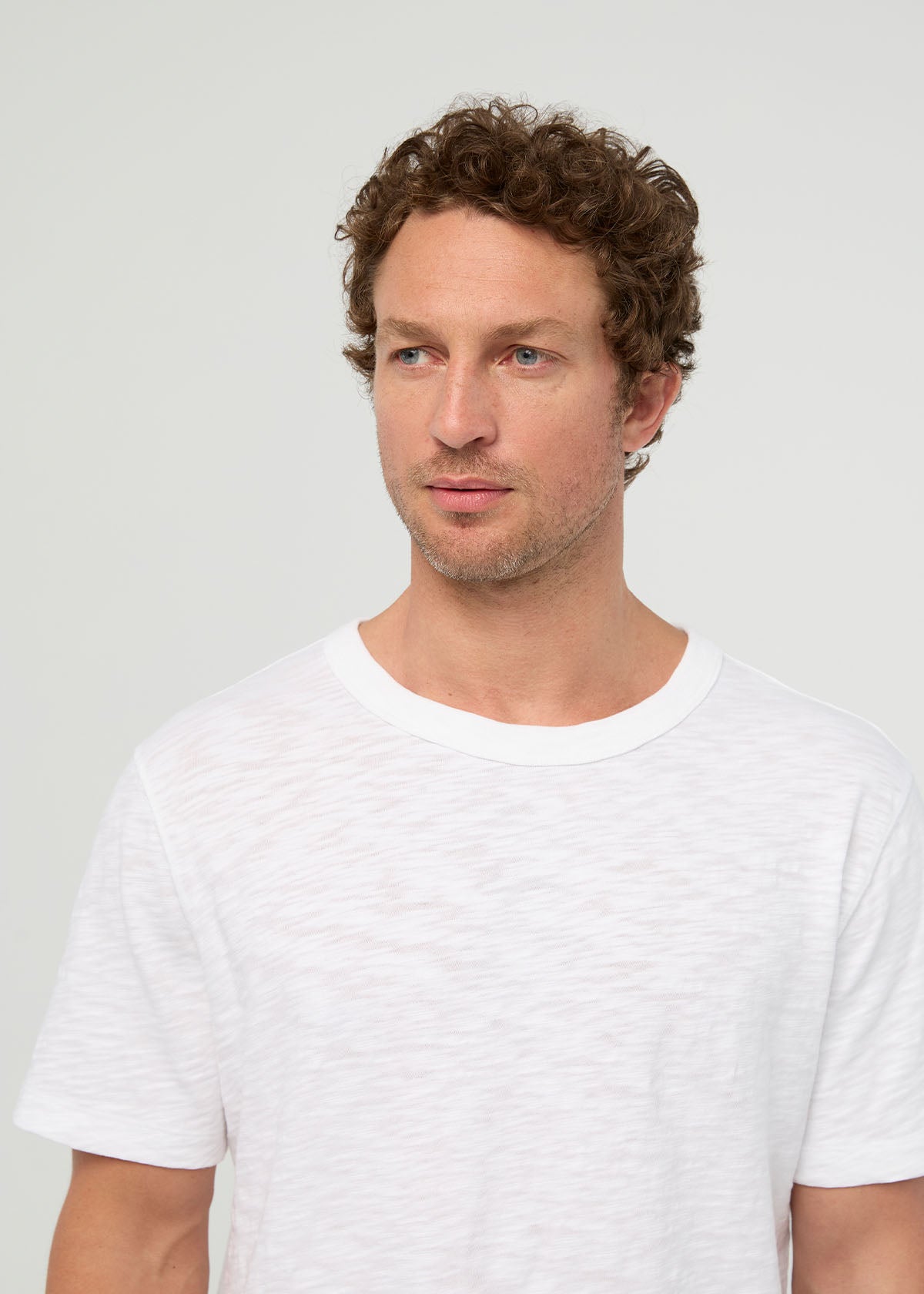 Men's White Midweight Slub Jersey Tee front detail