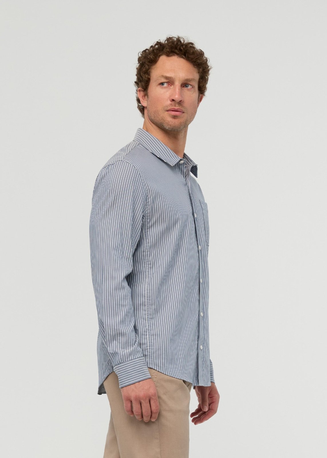 Men's Slate Blue Fine Stripe Twill One Pocket Shirt side