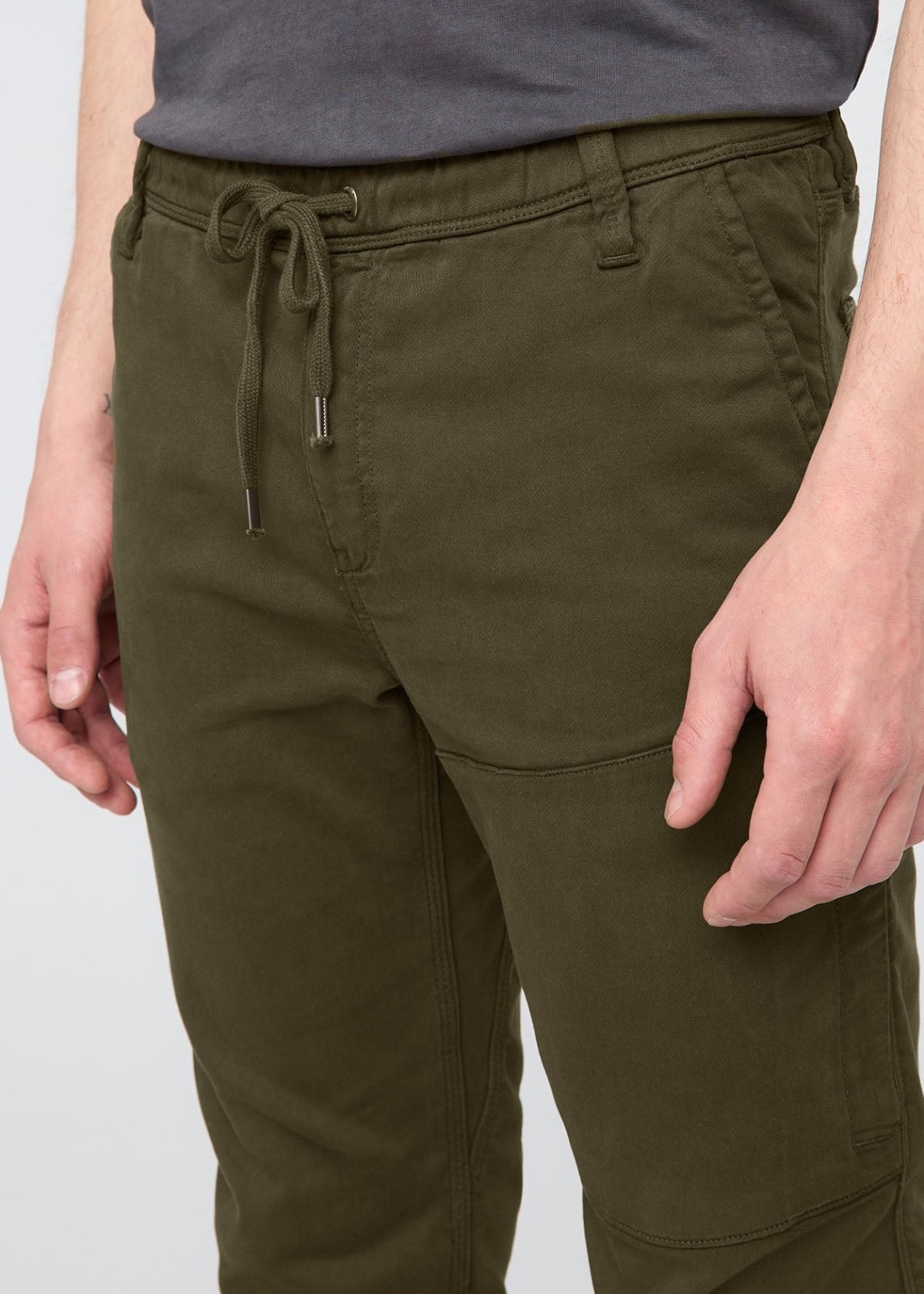 mens army green athletic jogger front waistband and gusset