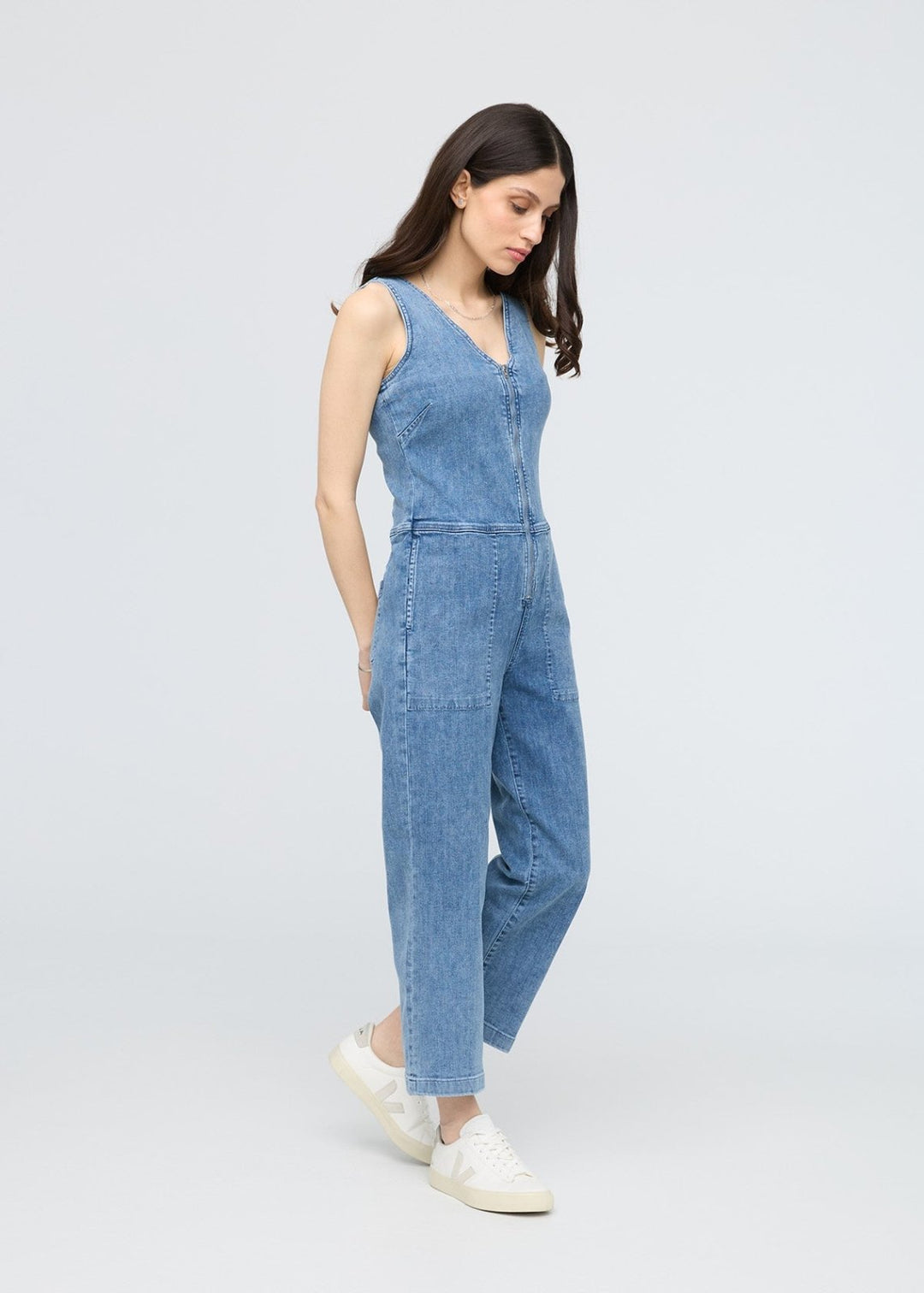 Women's One-Shoulder Denim Utility Jumpsuit
