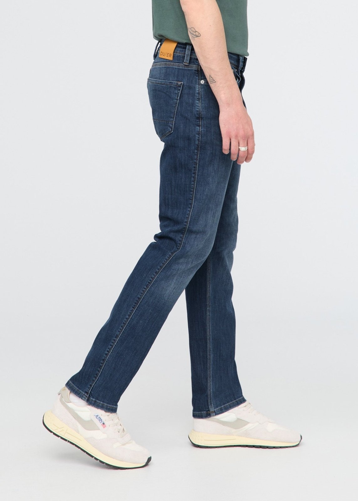 mens blue athletic straight fit stretch jeans side
