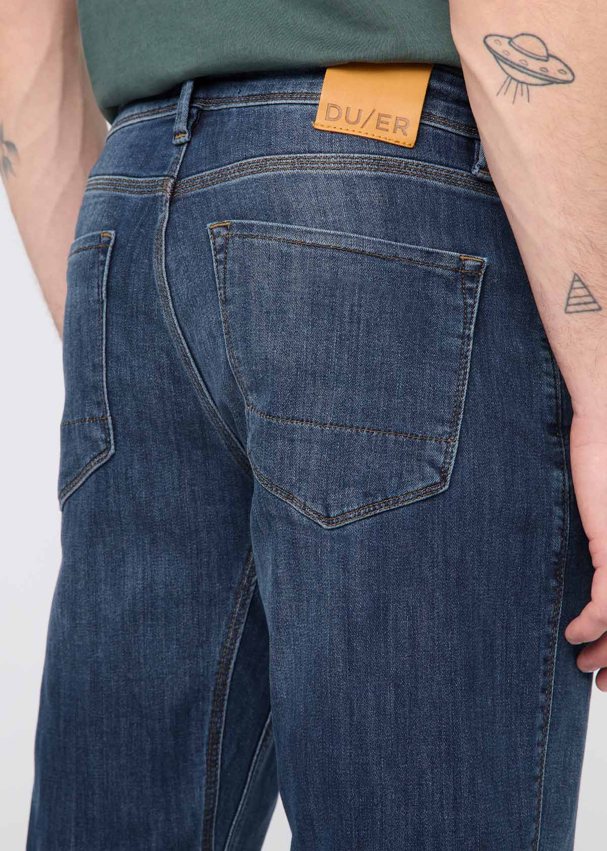 mens blue athletic straight fit stretch jeans back pocket detail