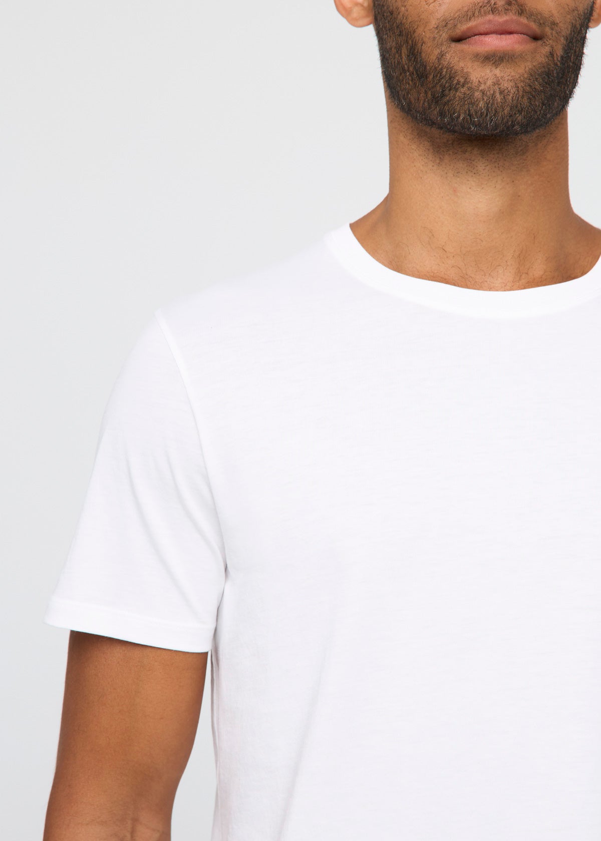 mens 100% Pima cotton white t-shirt neckline