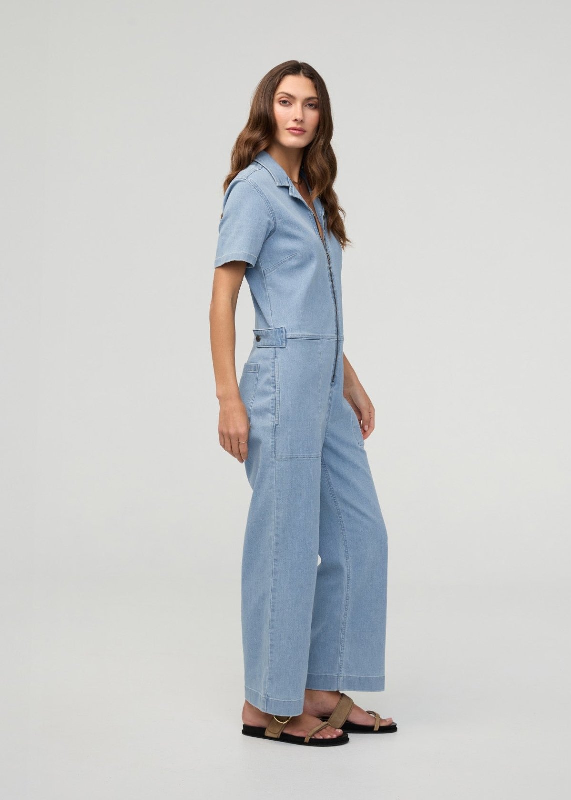 Women's Desert Blue Short Sleeve Denim Jumpsuit
