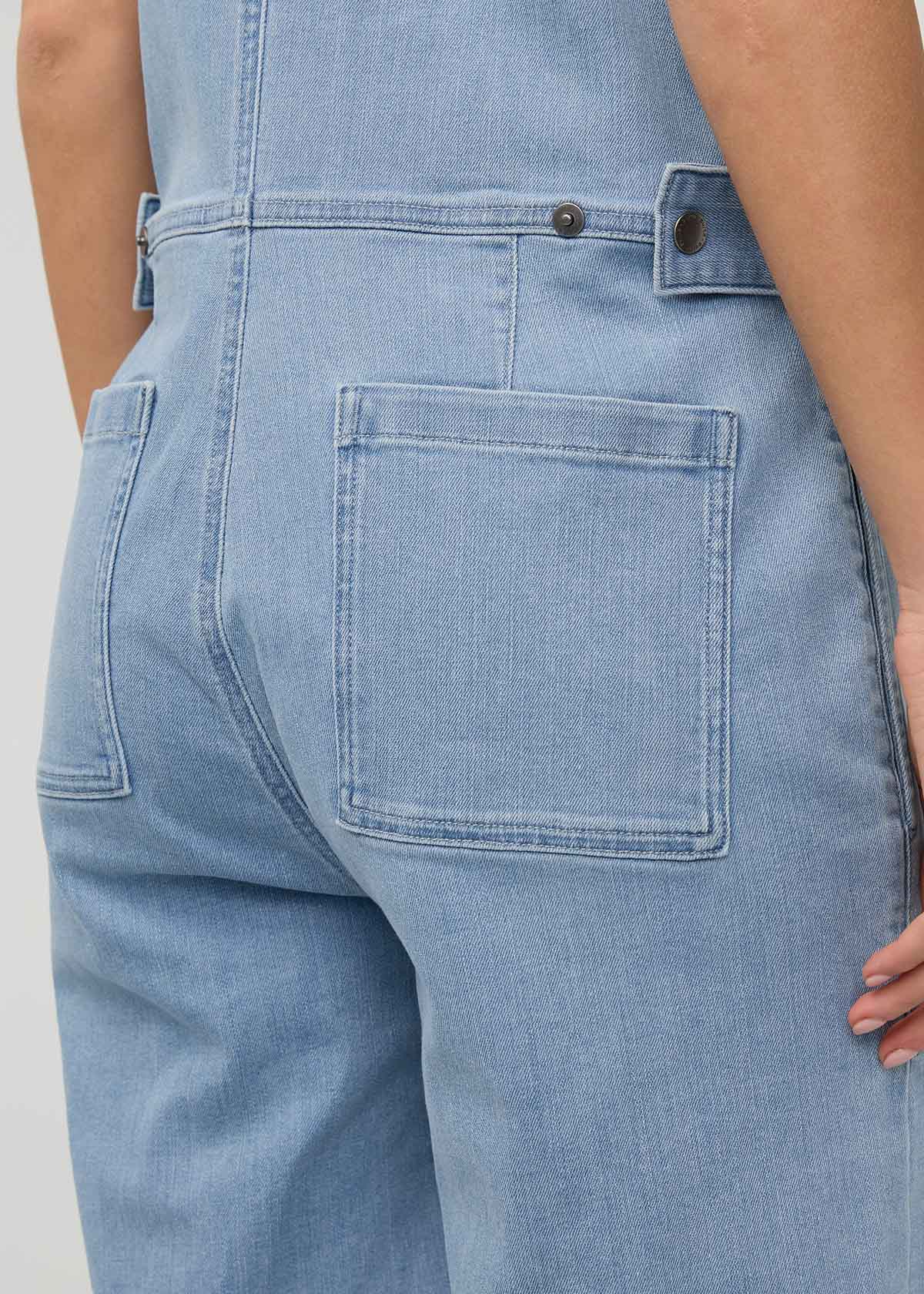 Women's Desert Blue Short Sleeve Denim Jumpsuit Back Pocket