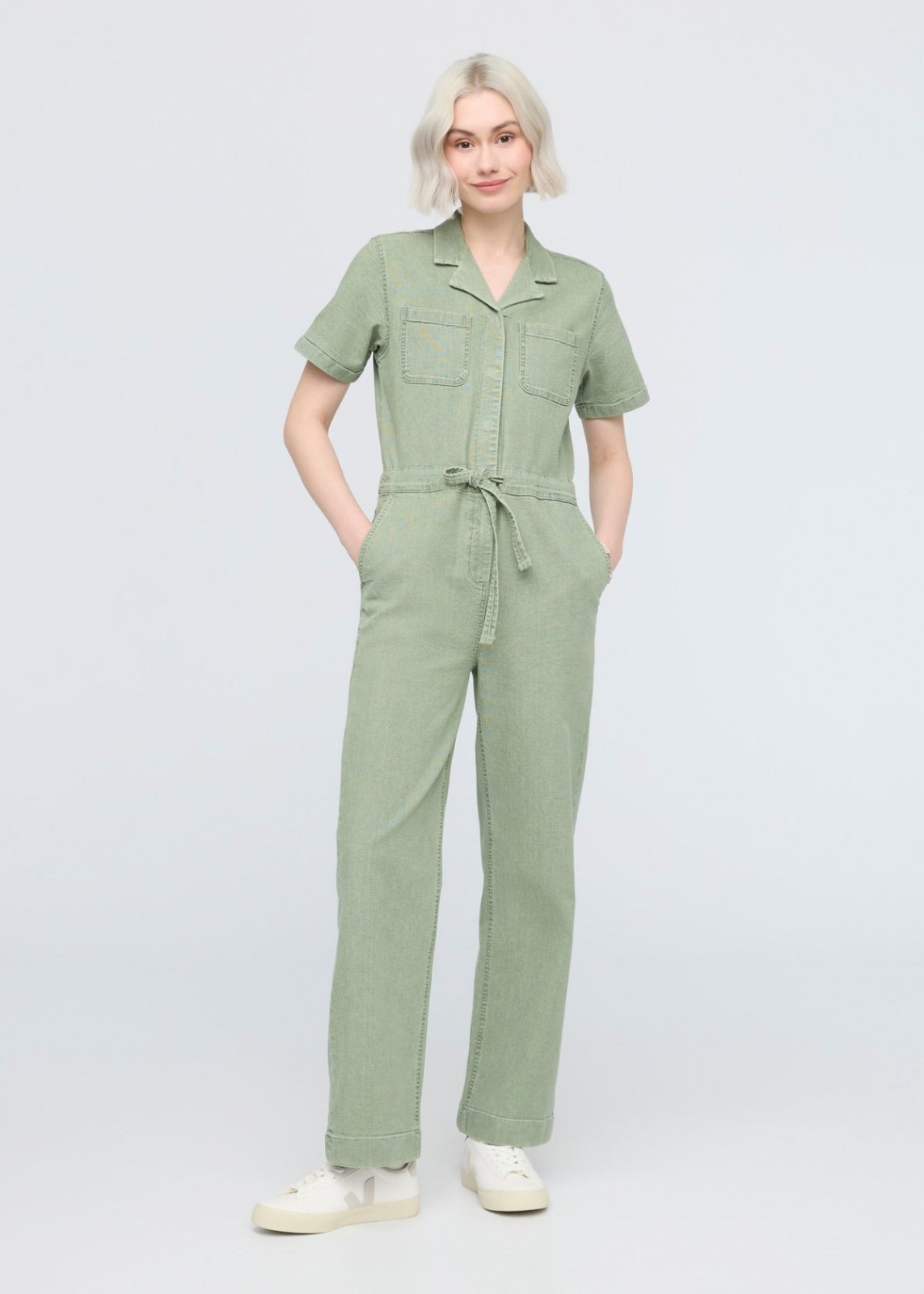 women's light pine stretch canvas girlfriend jumpsuit front