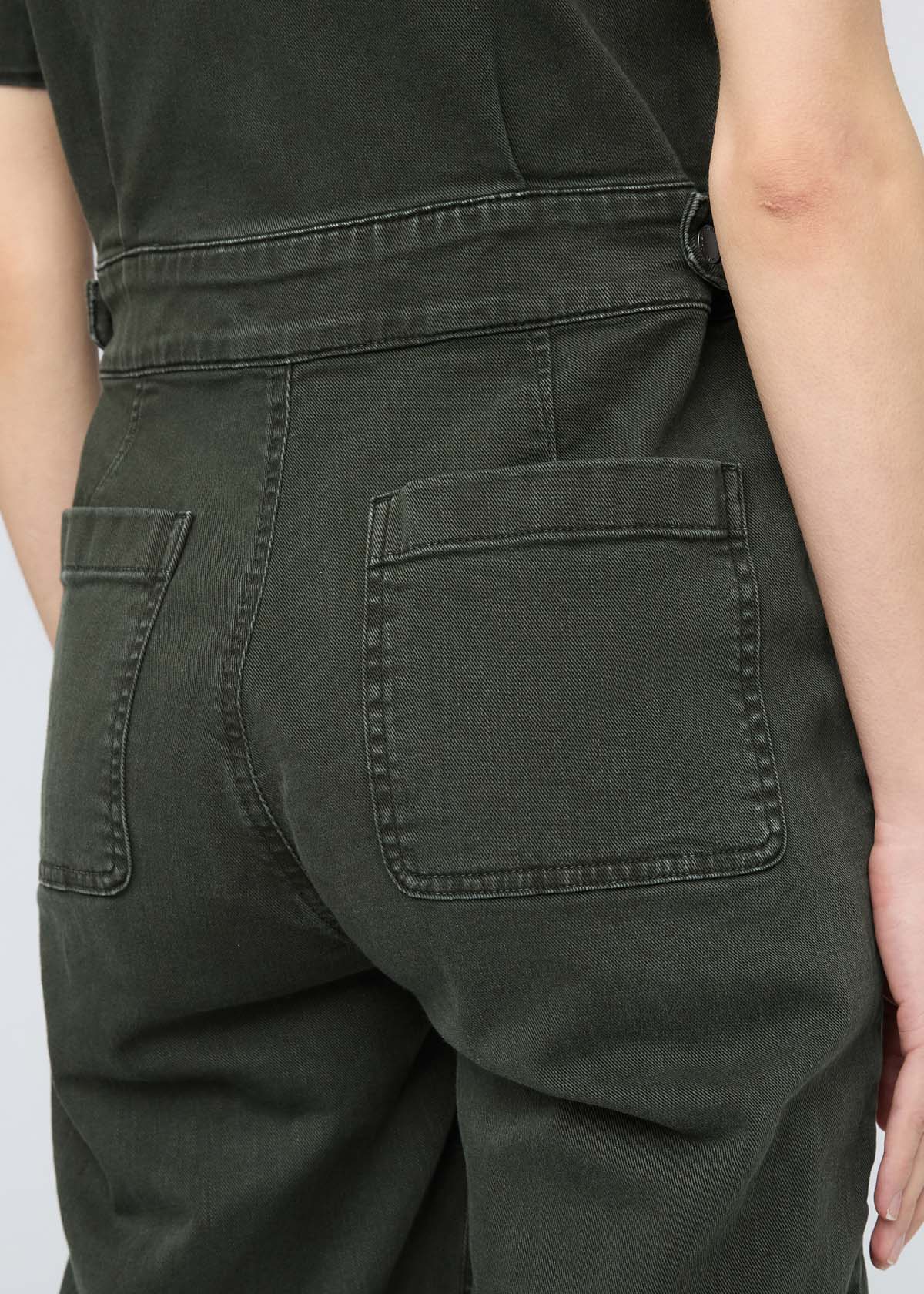 womens peat stretch twill boiler suit back pocket detail