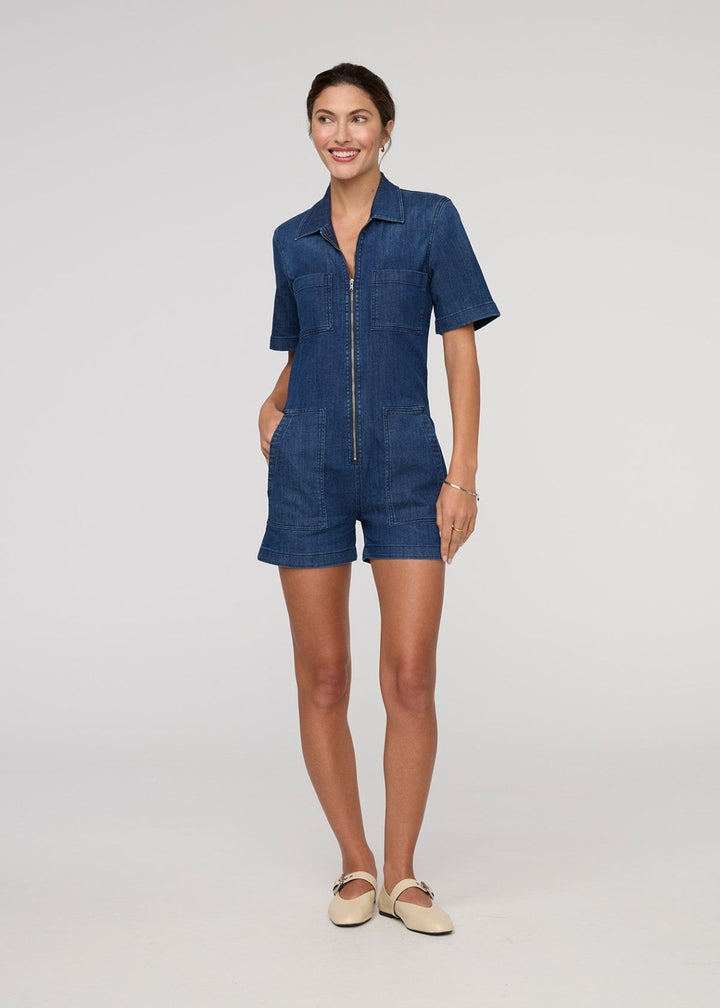 duer Performance Denim Lite Romper - Stone Wash