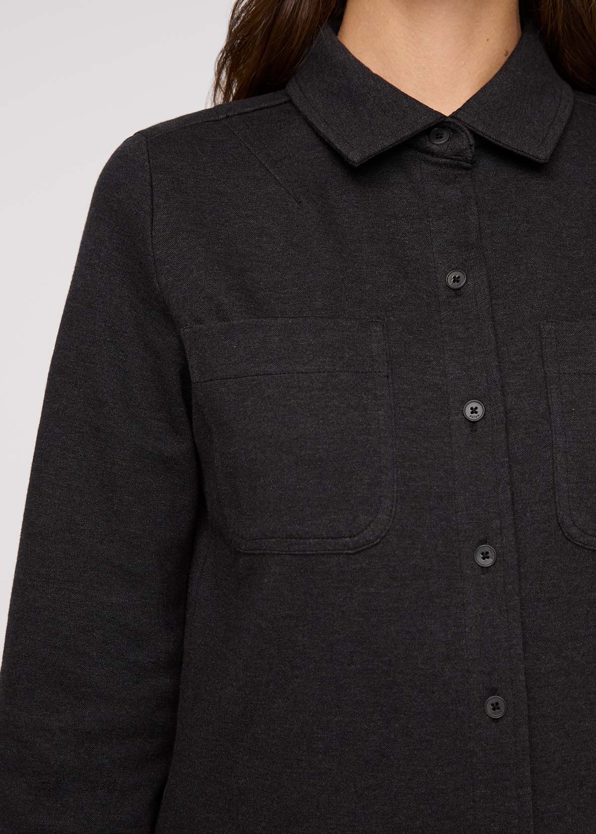 Women's Heather Black Flannel Button Down Buttons