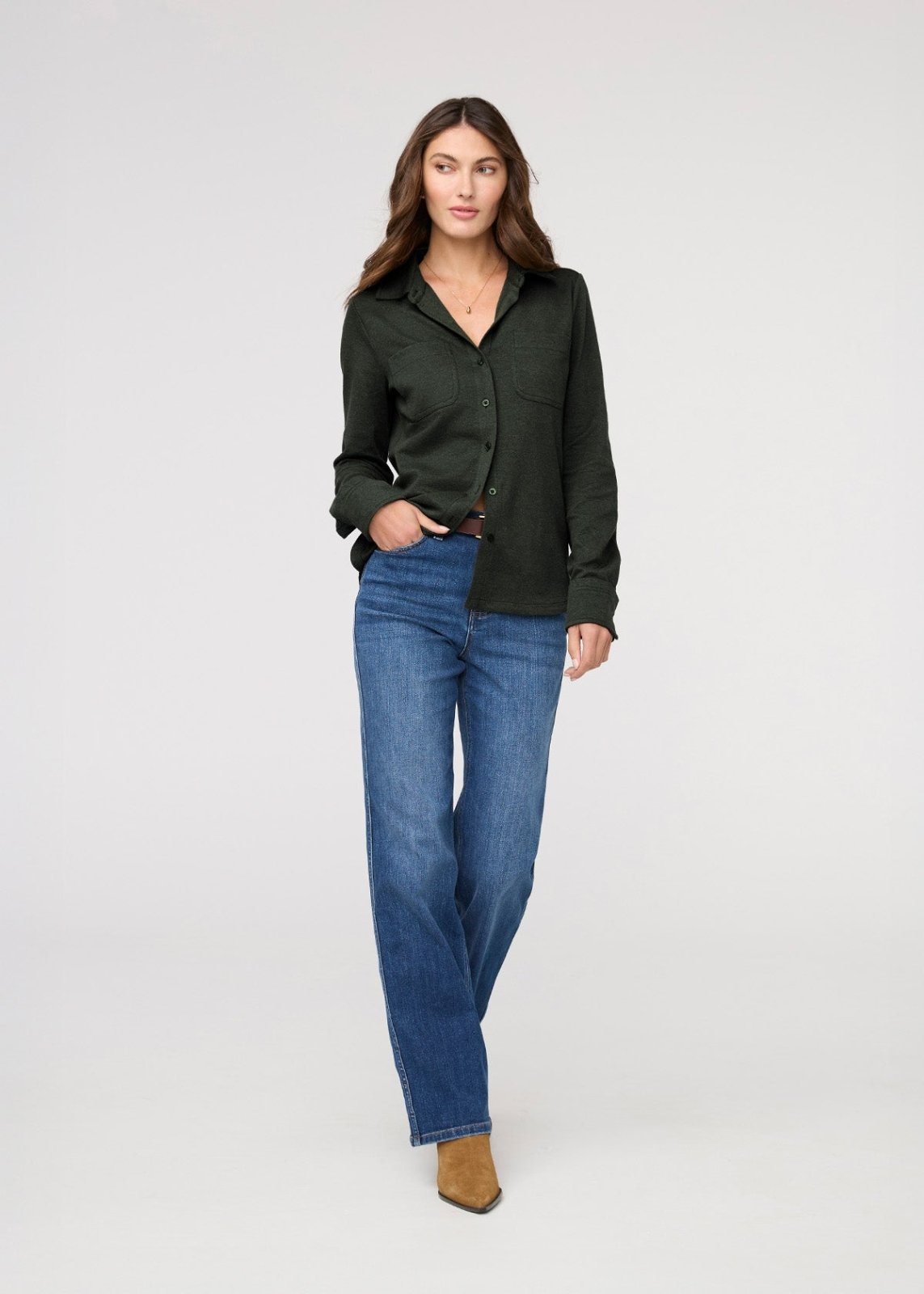 Women's Heather Peat Flannel Button Down Full Body