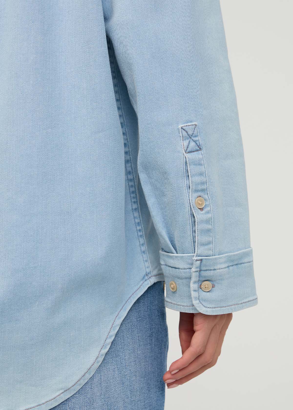 Women's Bleach Lightweight Denim Relaxed Button Down sleeve