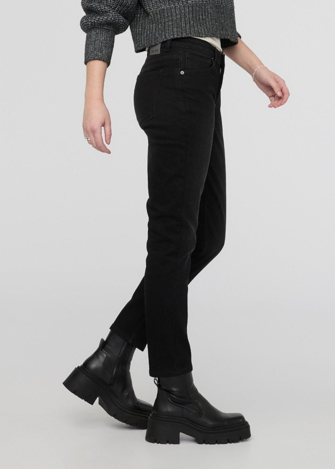 womens black relaxed-ft stretch fleece-lined jeans side