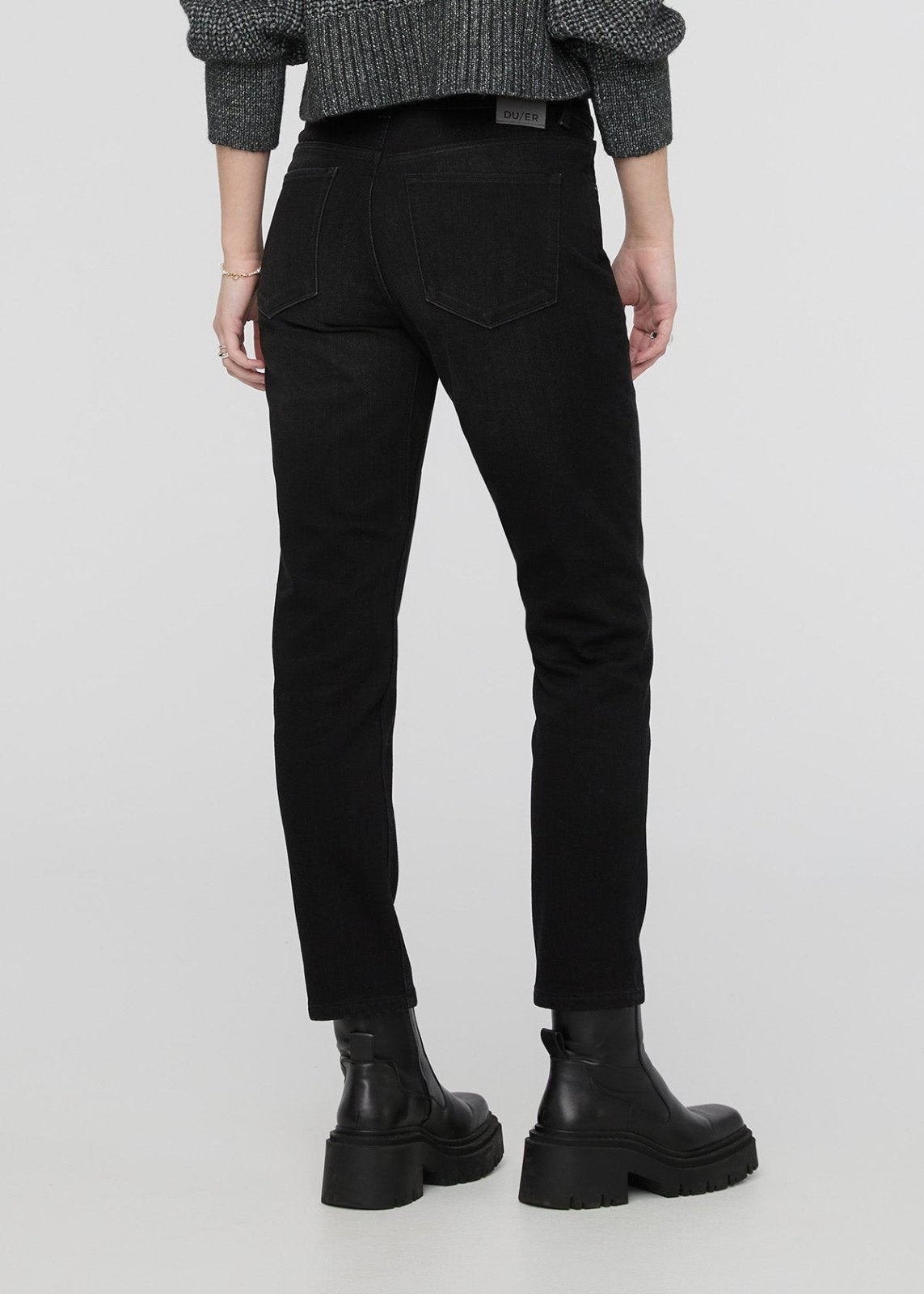 womens black relaxed-ft stretch fleece-lined jeans back