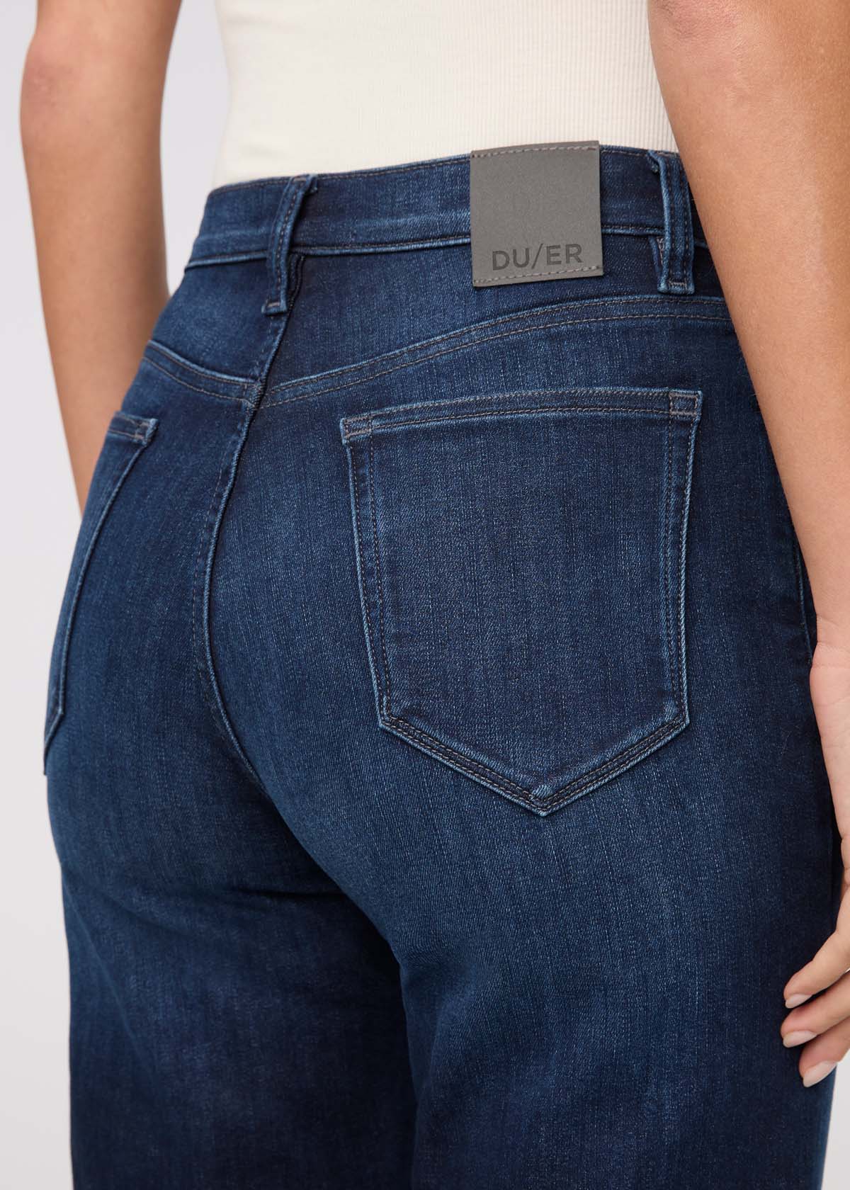 womens dark wash high rise straight leg fleece-lined jeans back waistband