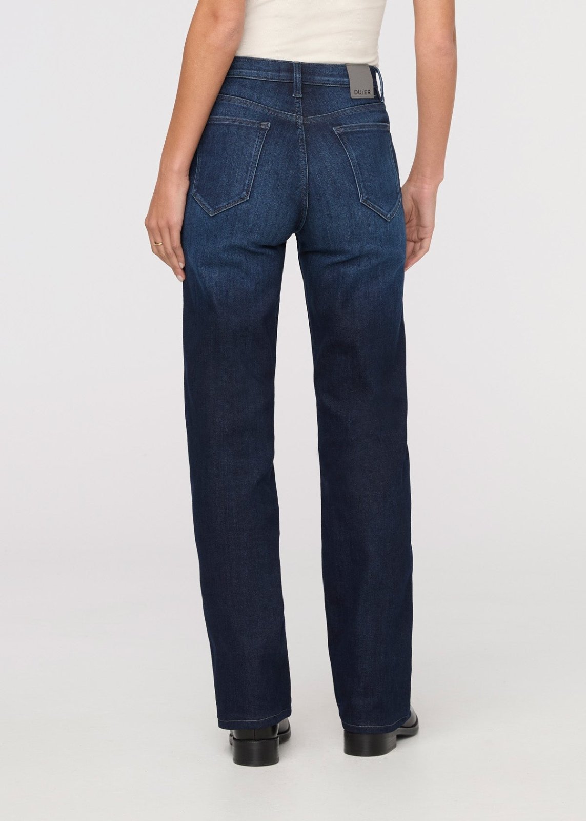 womens dark wash high rise straight leg fleece-lined jeans back