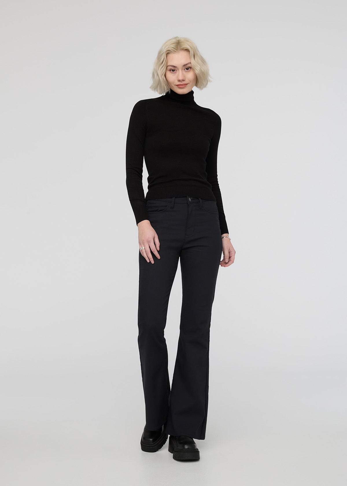 womens black high rise stretch flare pant full body