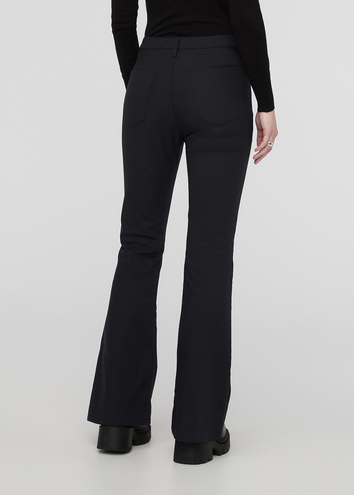 womens black high rise stretch flare pant back