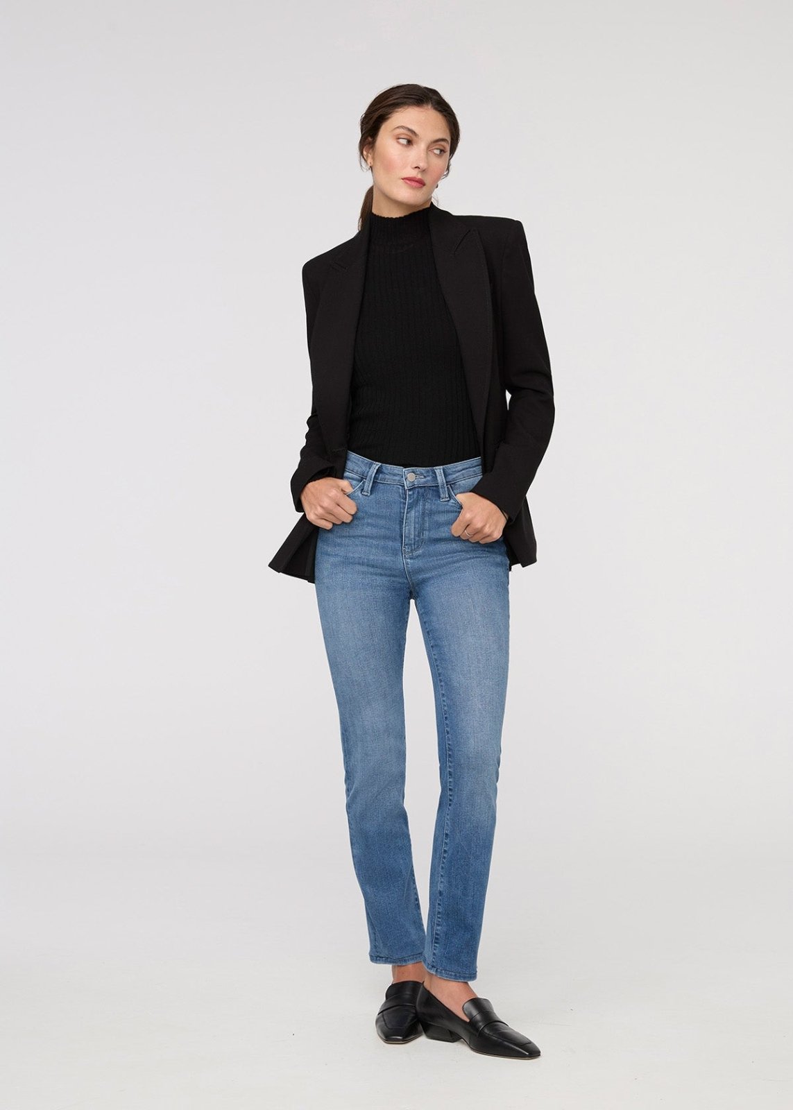 Women's No Sweat Denim London Fog Slim Straight Jeans full body