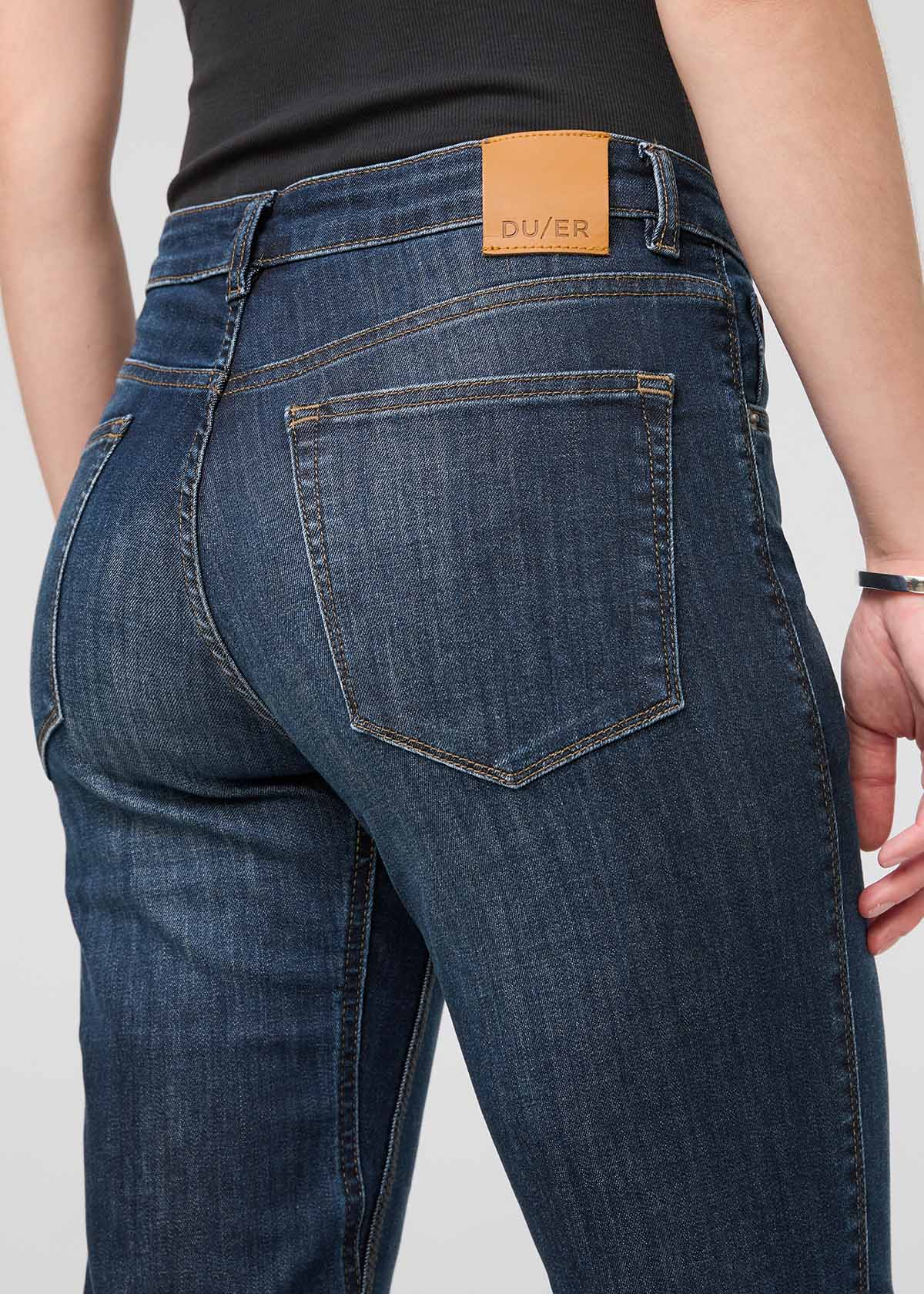 womens blue mid rise relaxed stretch jeans back patch and pocket