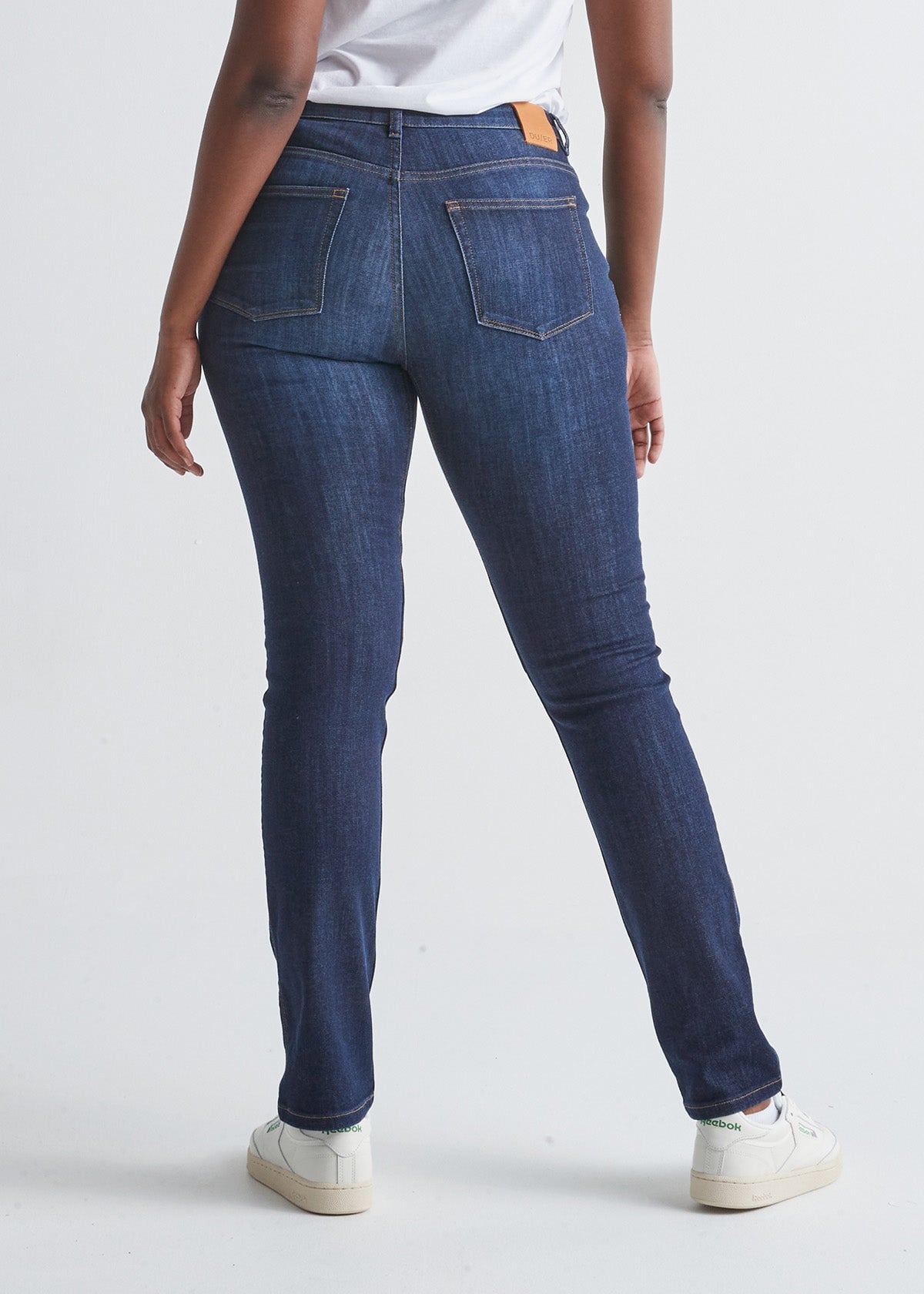 Women's Slim Straight dark blue stretch jeans back
