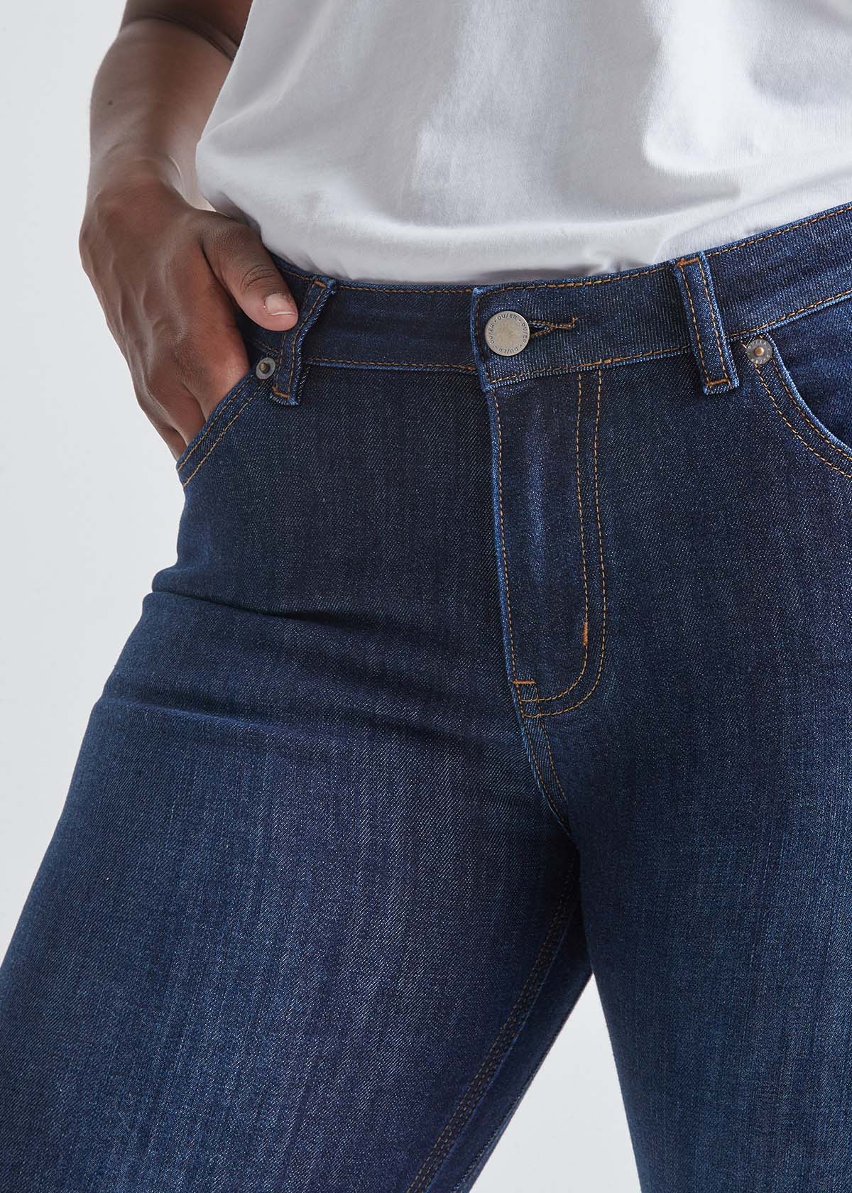 Women's Slim Straight dark blue stretch jeans front waistband