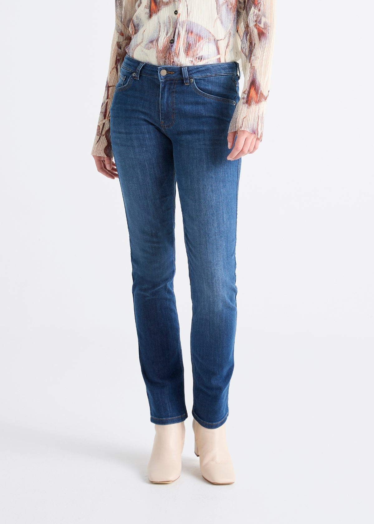 Women's Slim Straight medium blue stretch jeans front