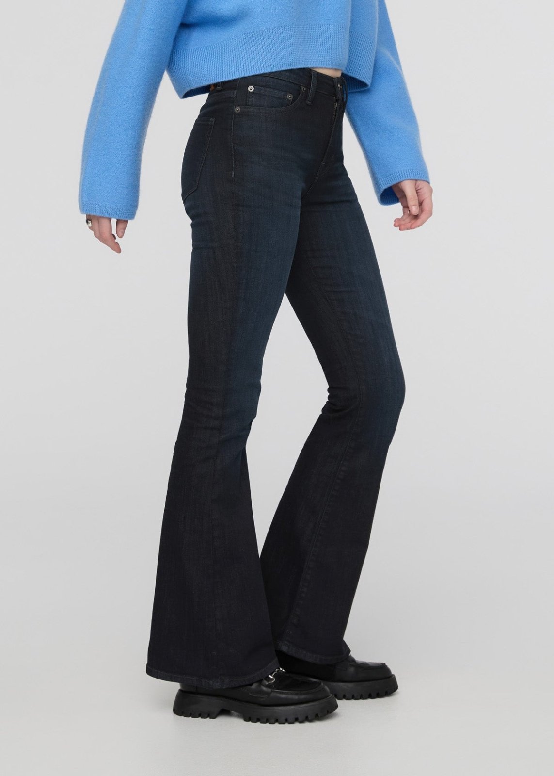 womens carbon stone high rise flare jeans side