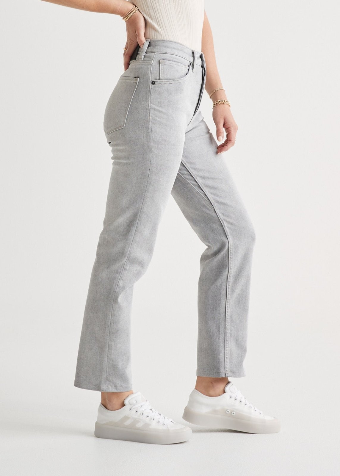 womens white high rise straight jeans side