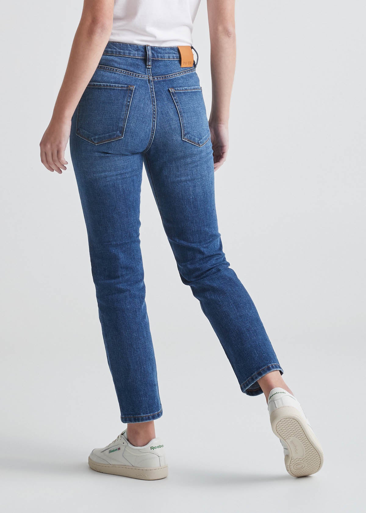 womens medium wash high rise straight jeans back