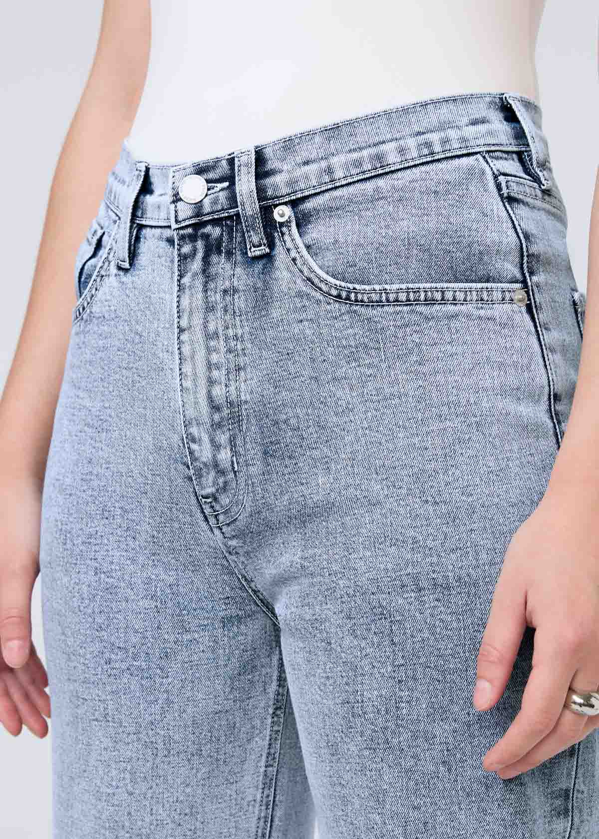 womens midweight denim high rise arc faded blue jean front waistband