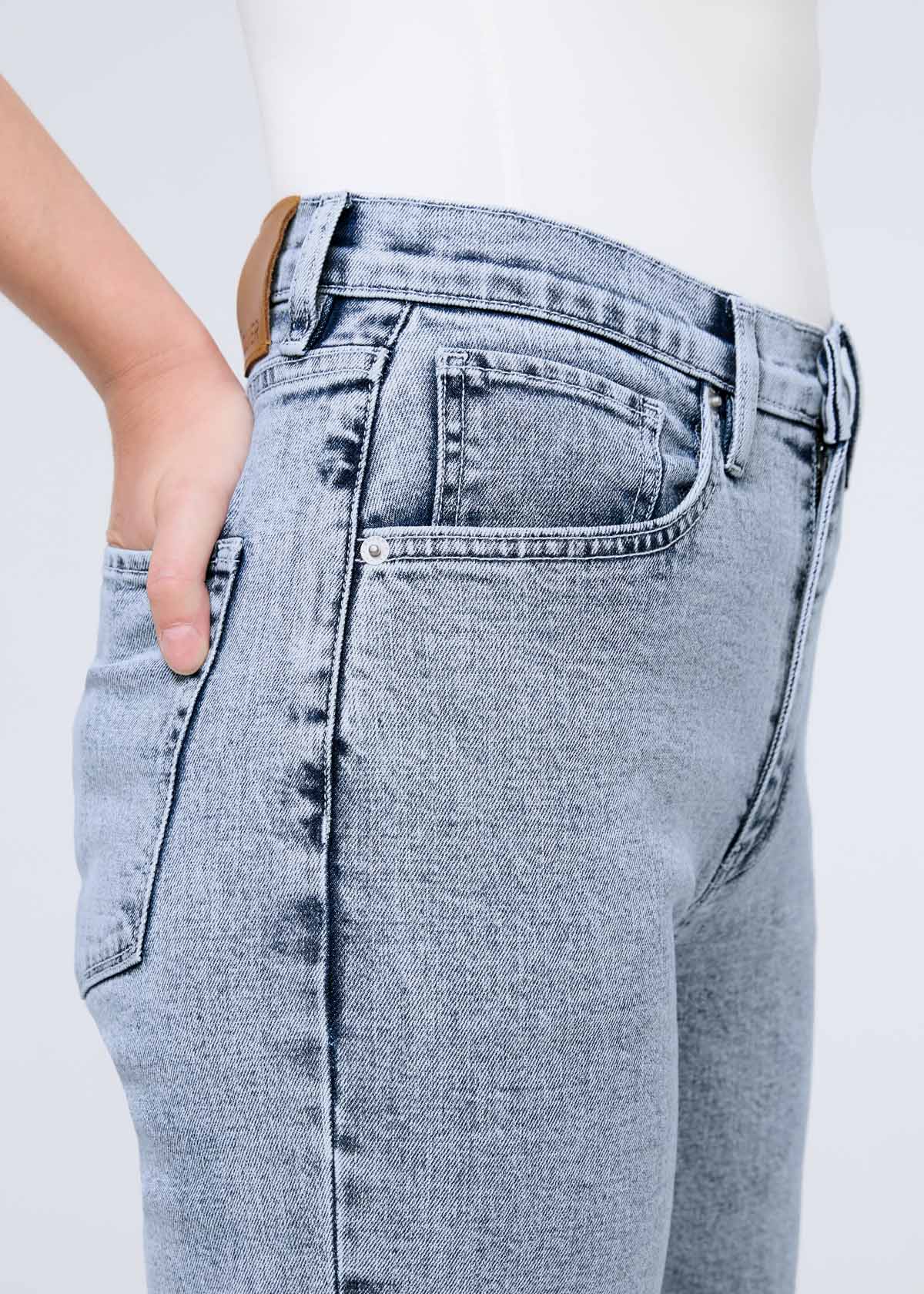 womens midweight denim high rise arc faded blue jean pocket detailing