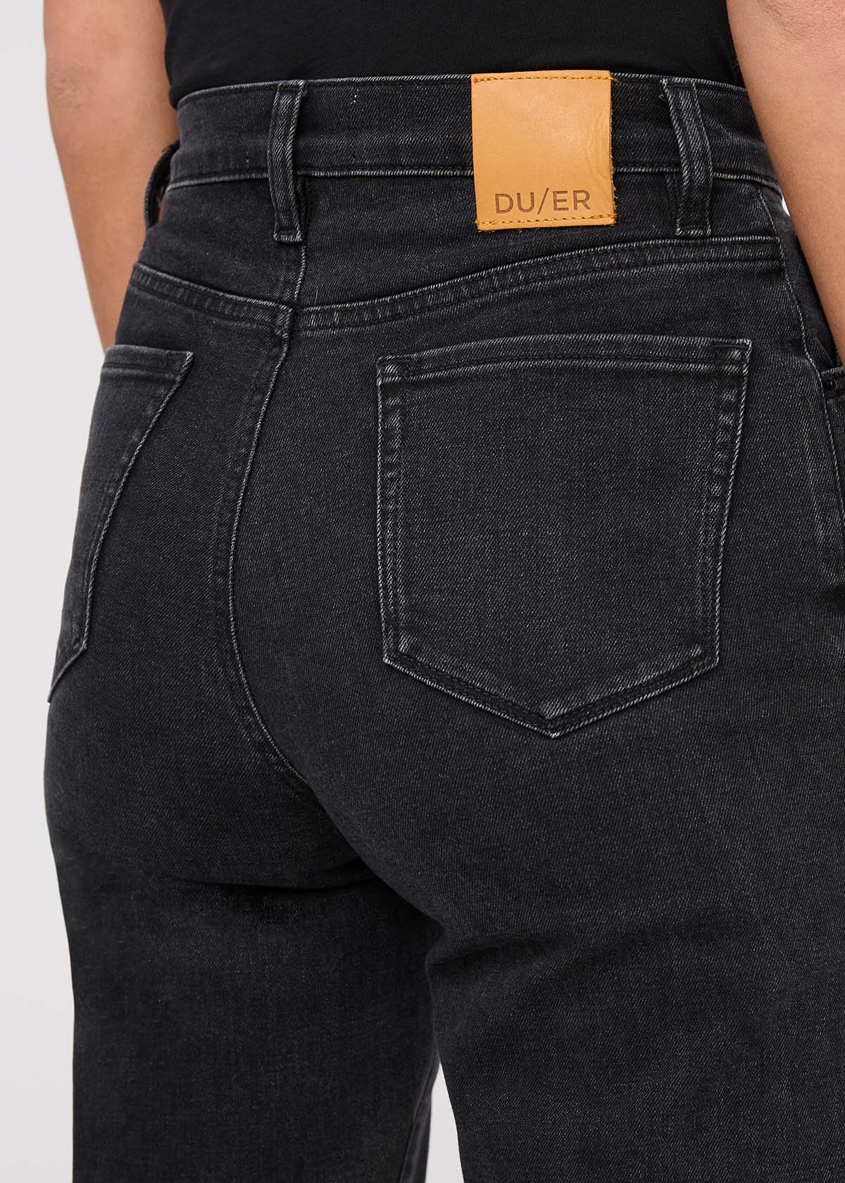 Women's High Rise Wide Leg Black Ash Stretch Jeans Back Detail