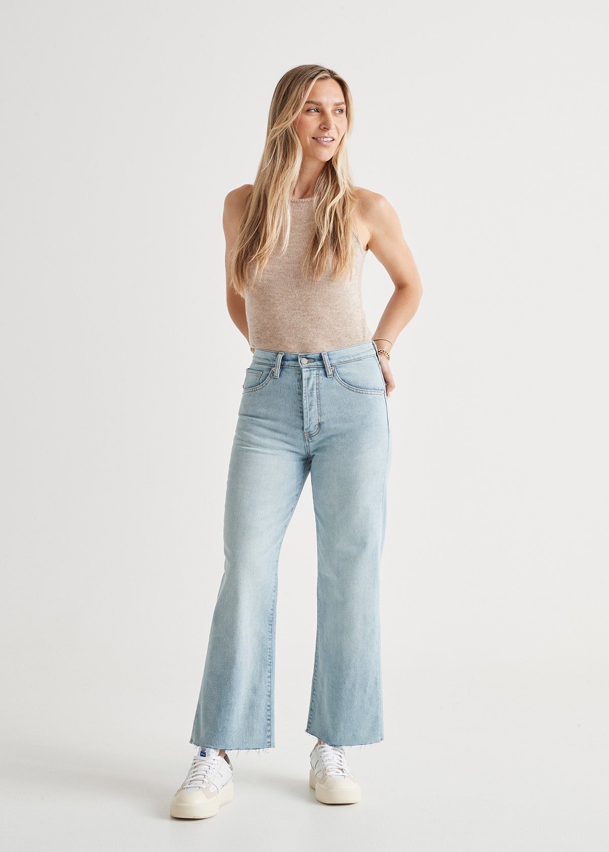 WMNS High Waist Cut Denim Jeans - Tight Elastic Fit / Light Blue