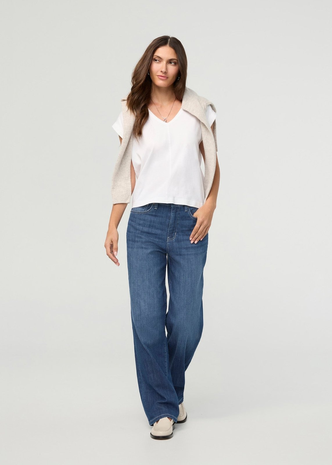 Womens Breeze Blue High Rise Straight Jeans front waistband