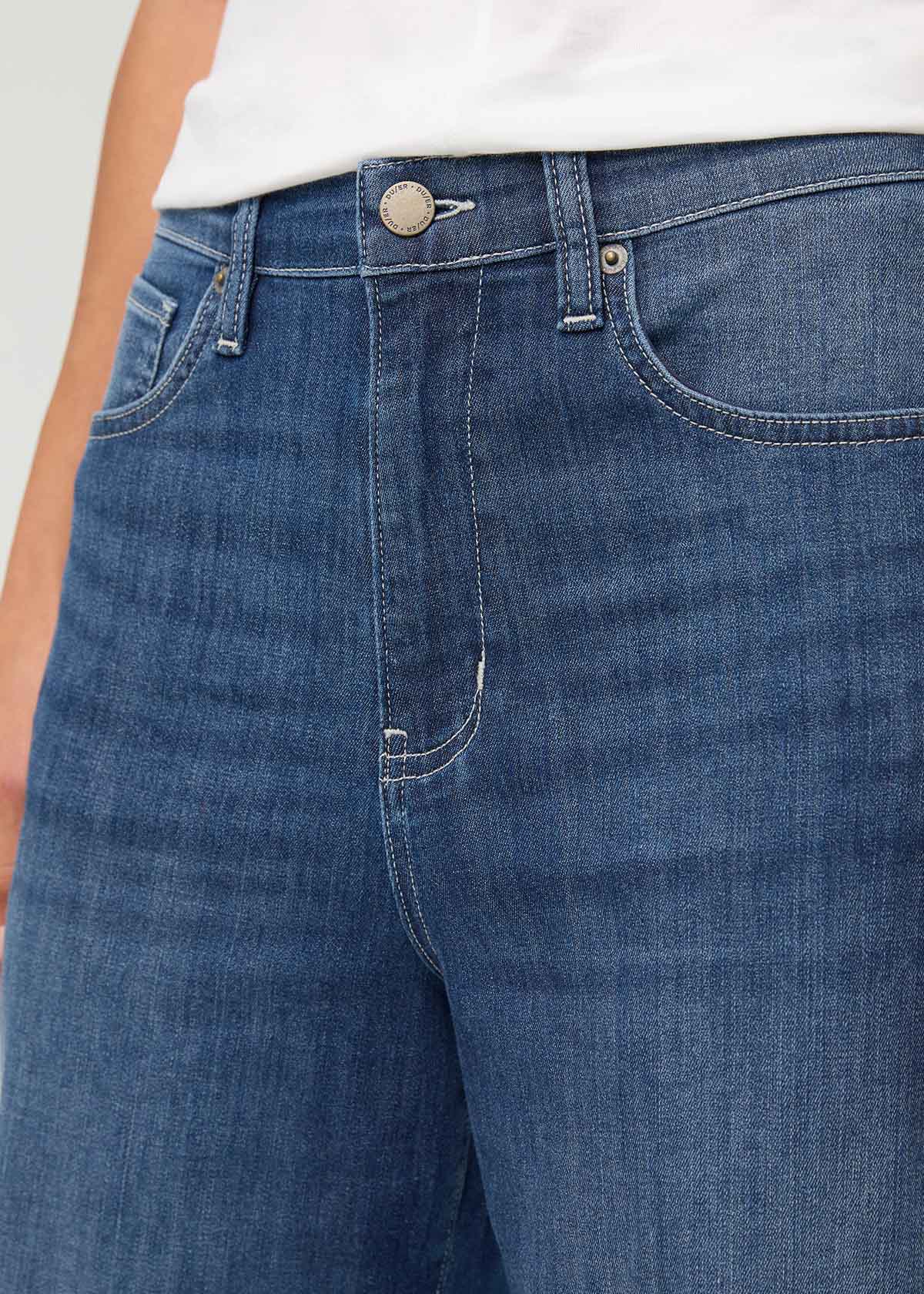 Womens Breeze Blue High Rise Straight Jeans front waistband detail