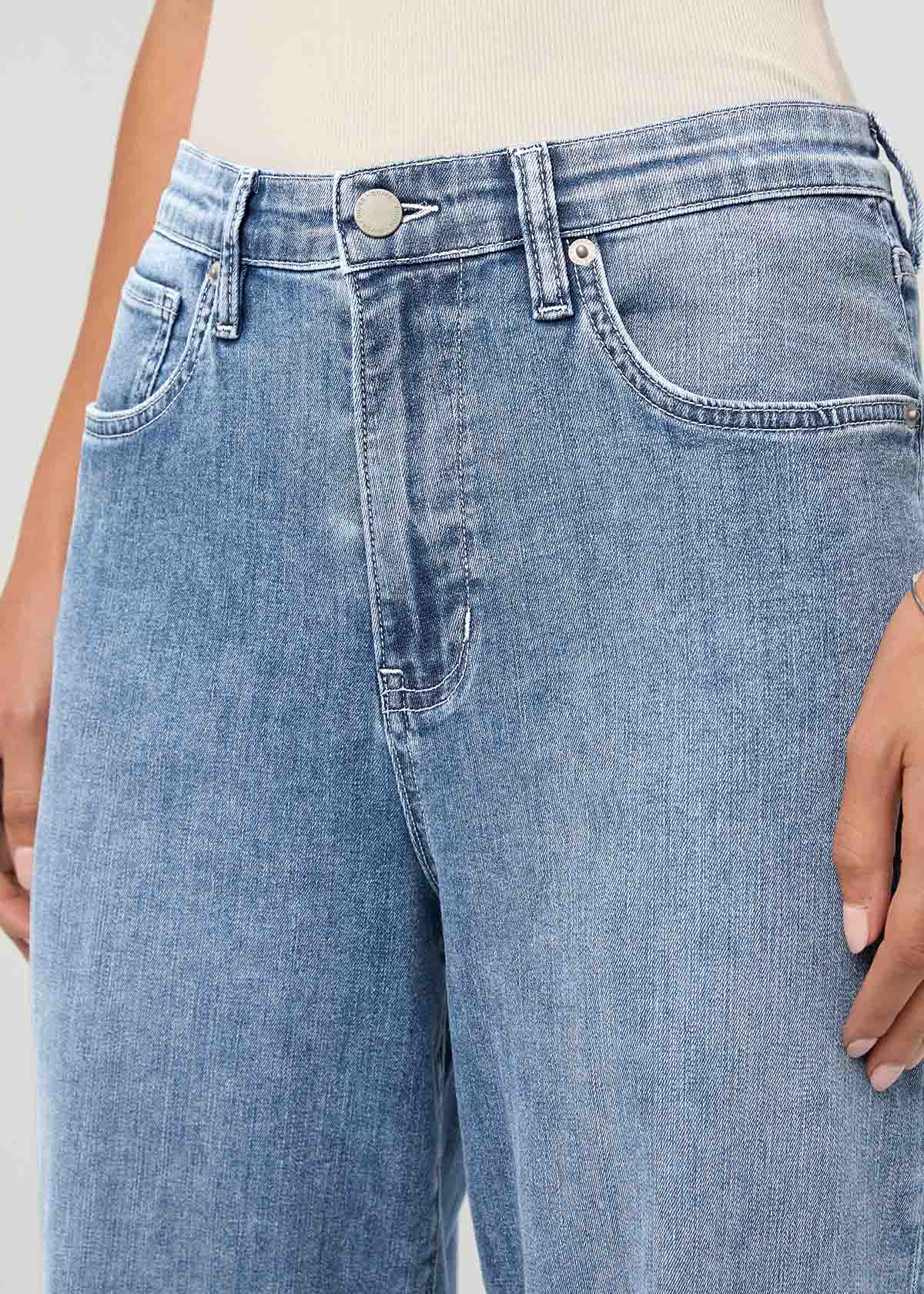 Womens Light Stone High Rise Straight Jeans front waistband