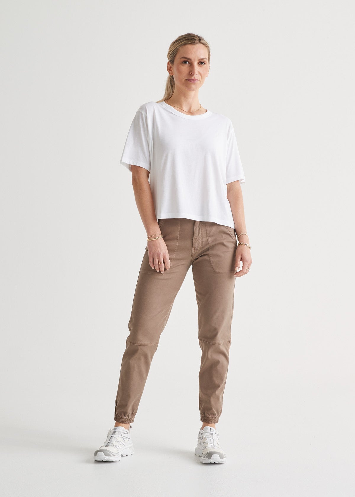 womens high rise brown athletic jogger full body