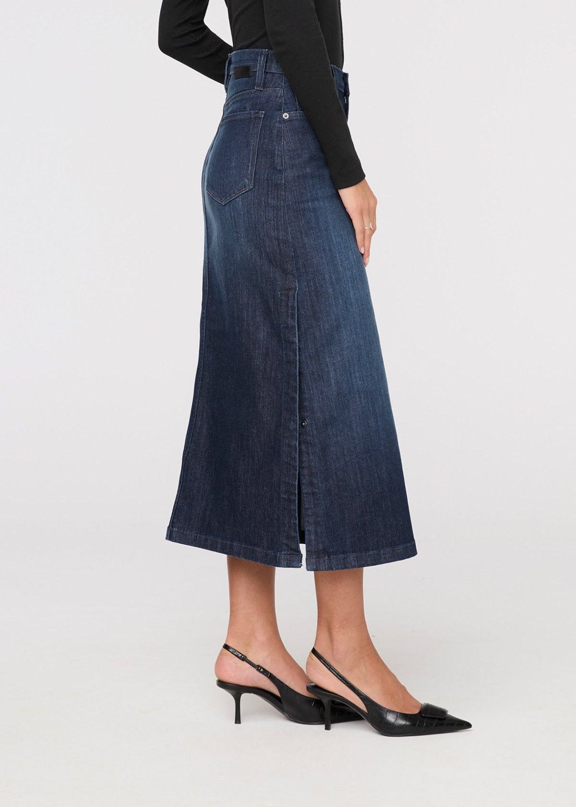 Women's Dark Stone Denim Slit Skirt