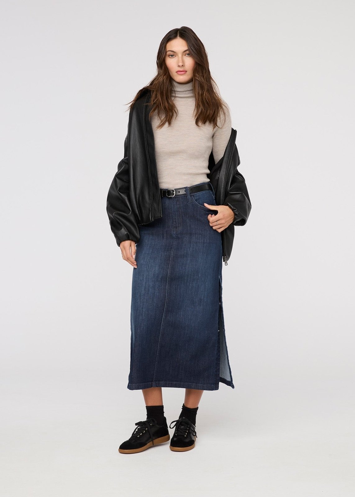 Women's Dark Stone Denim Slit Skirt