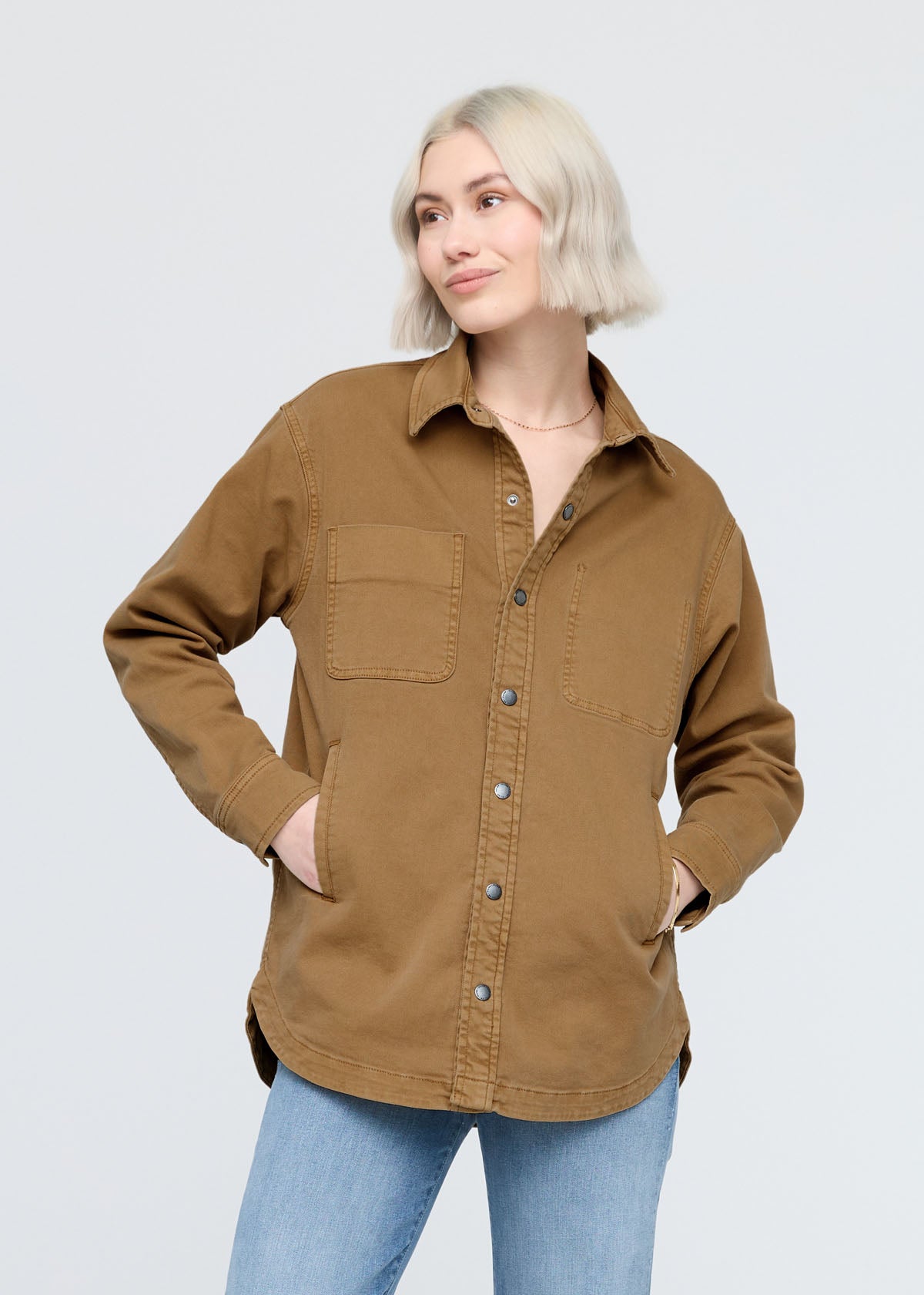 women's camel twill overshirt front